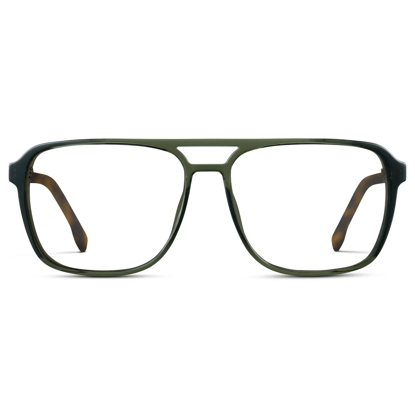Tortoise Sage || Tortoise Sage Men's Square Aviator Prescription Glasses with Clear Lenses on a white background