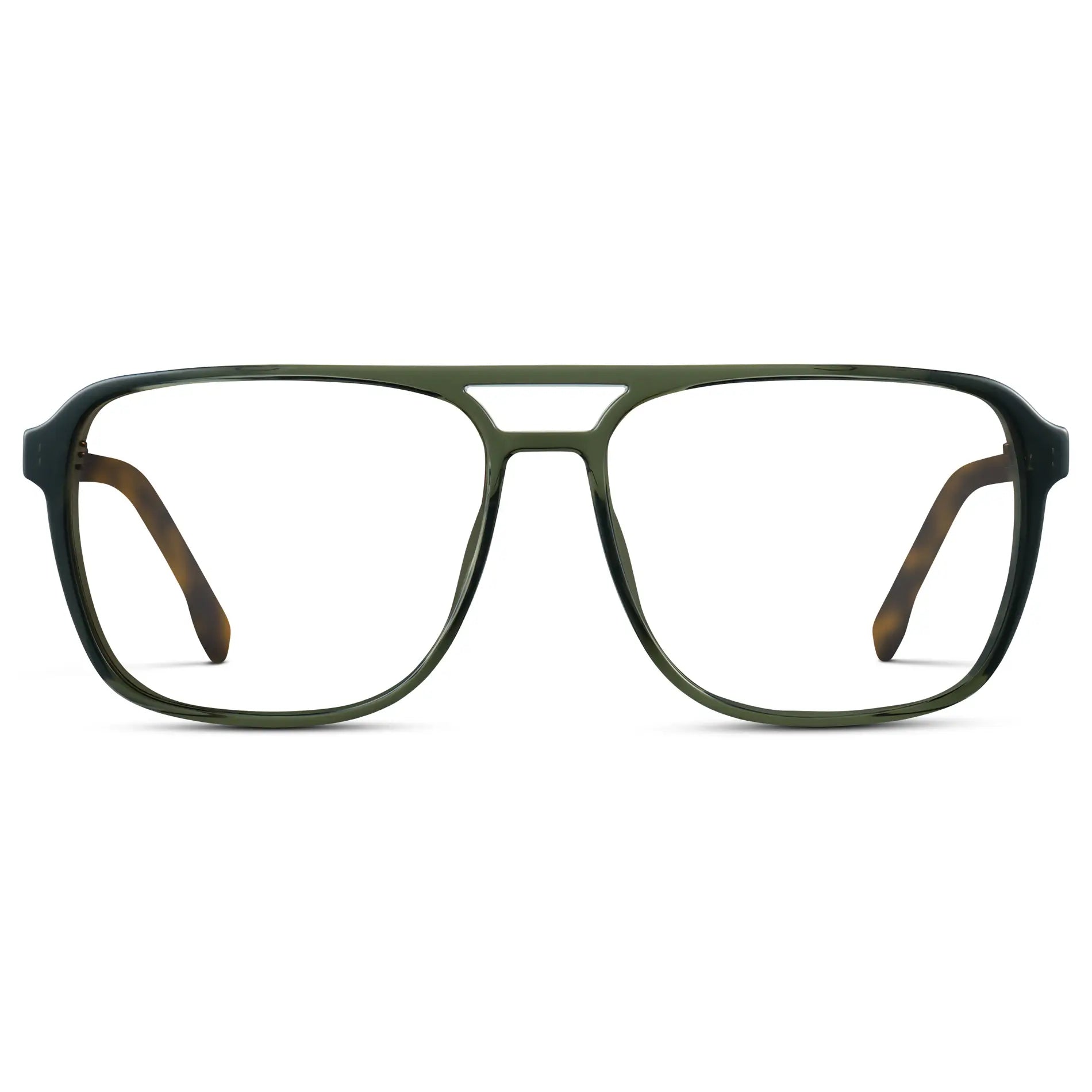 Tortoise Sage || Tortoise Sage Men's Square Aviator Prescription Glasses with Clear Lenses on a white background