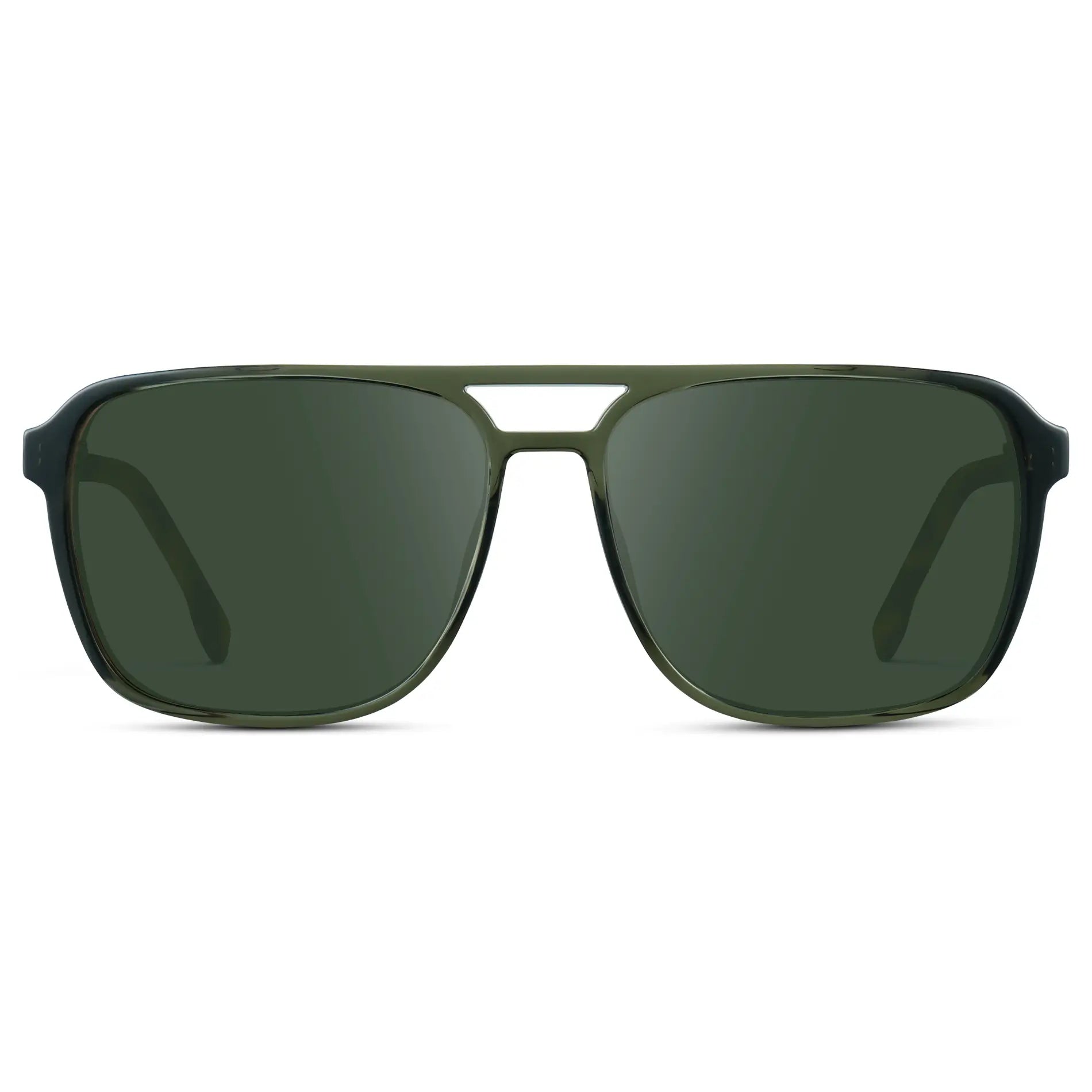 Tortoise Sage / G15 || Tortoise Sage Men's Square Aviator Prescription Sunglasses with Green Lenses on a white background