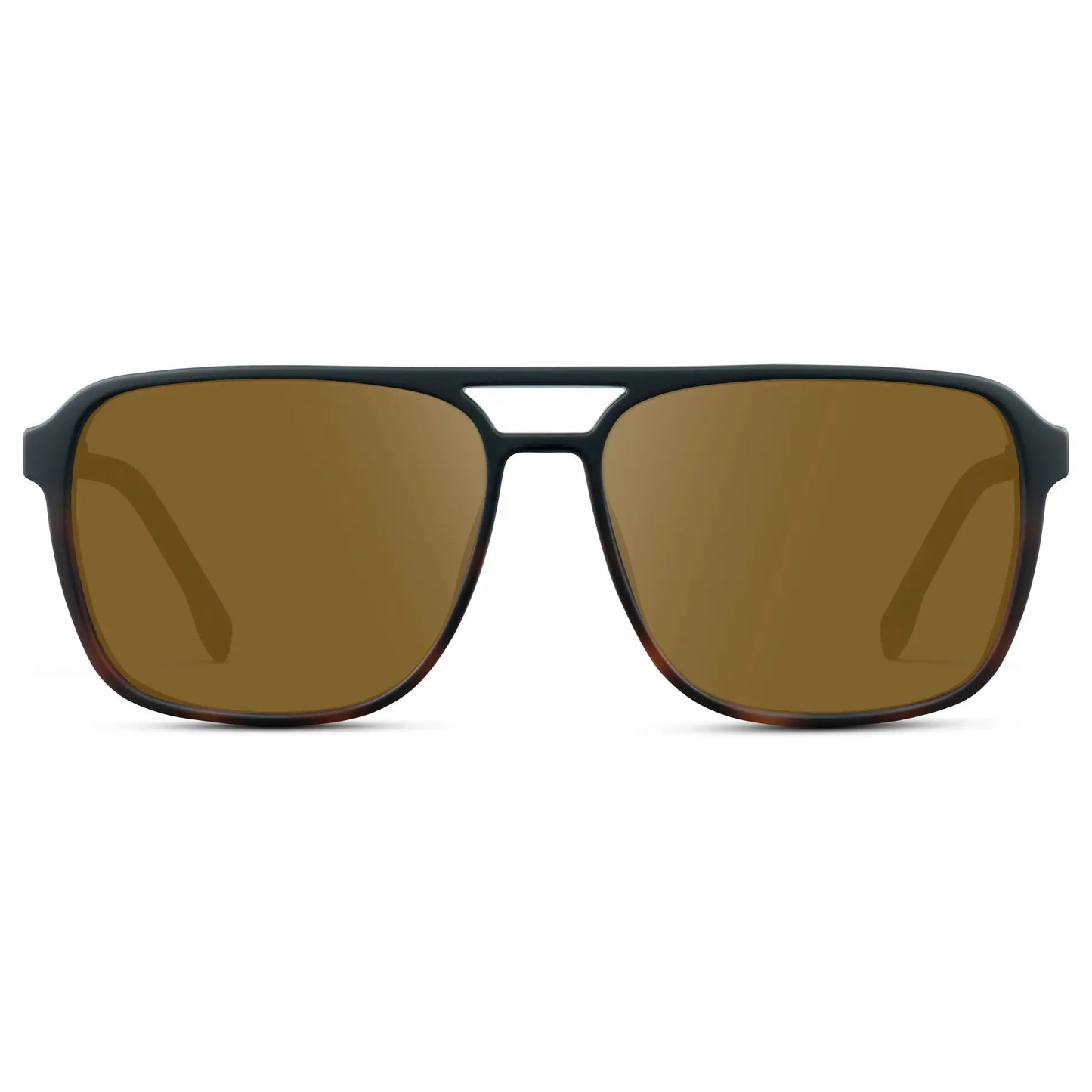Matte Black Tortoise / Amber || Matte Black Tortoise Men's Square Aviator Prescription Sunglasses with Brown Lenses on a white background