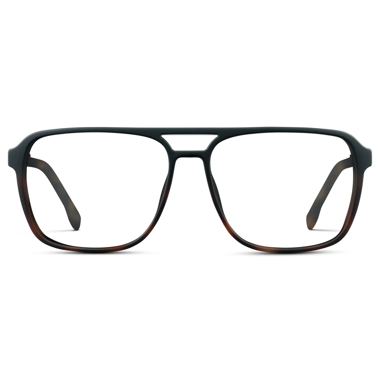 Matte Black Tortoise || Matte Black Tortoise Men's Square Aviator Prescription Glasses with Clear Lenses on a white background