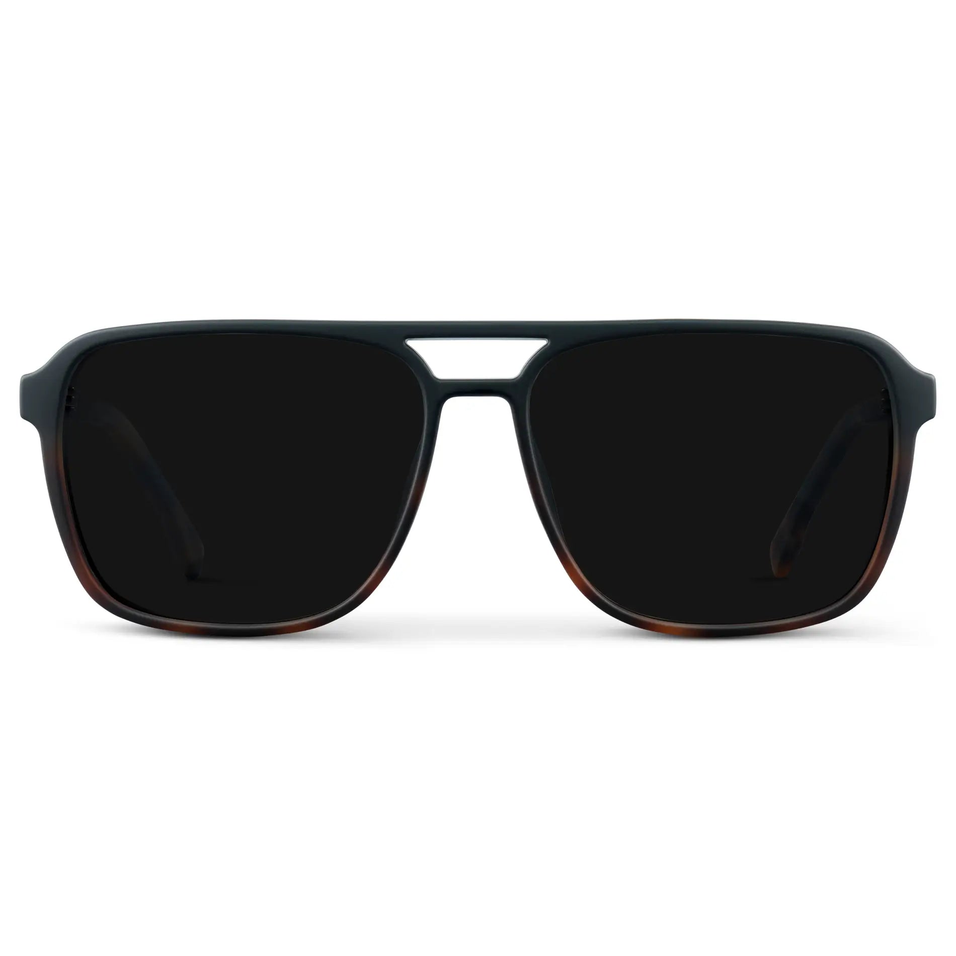 Matte Black Tortoise / Triple Black Lens || Matte Black Tortoise Square Aviator Sunglasses with Black Polarized Lenses on a white background