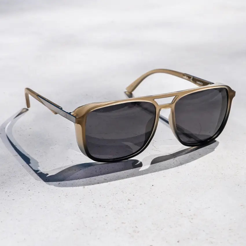 Sand Storm / Black Lens || Taupe Square Aviator Sunglasses with Black Polarized Lenses