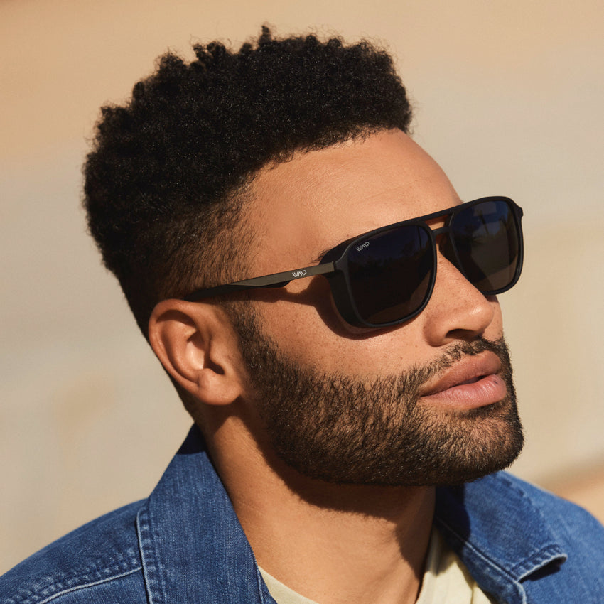 Matte Black || Taupe Square Aviator Sunglasses with Black Polarized Lenses