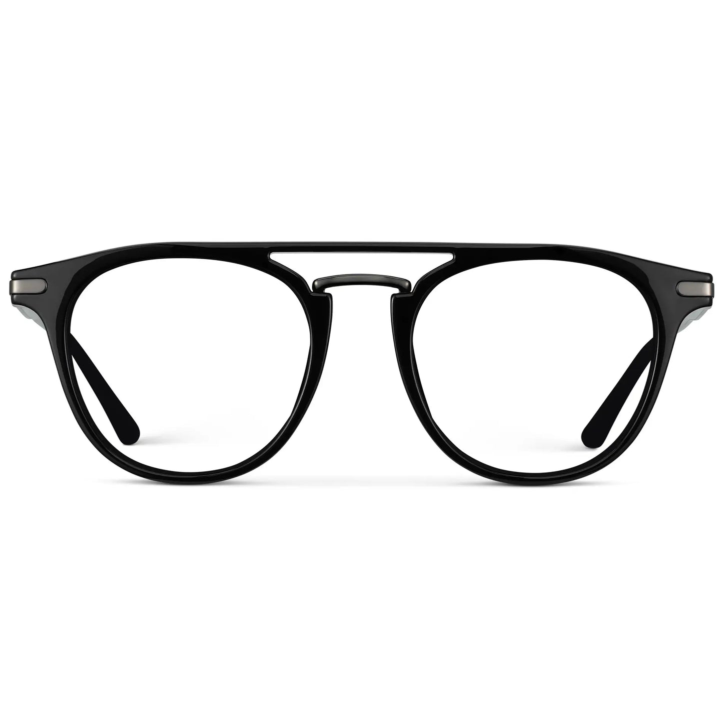 Black || Men's Round Prescription Glasses with Black Frame and Clear Lenses on a white background
