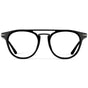Black || Men's Round Prescription Glasses with Black Frame and Clear Lenses on a white background
