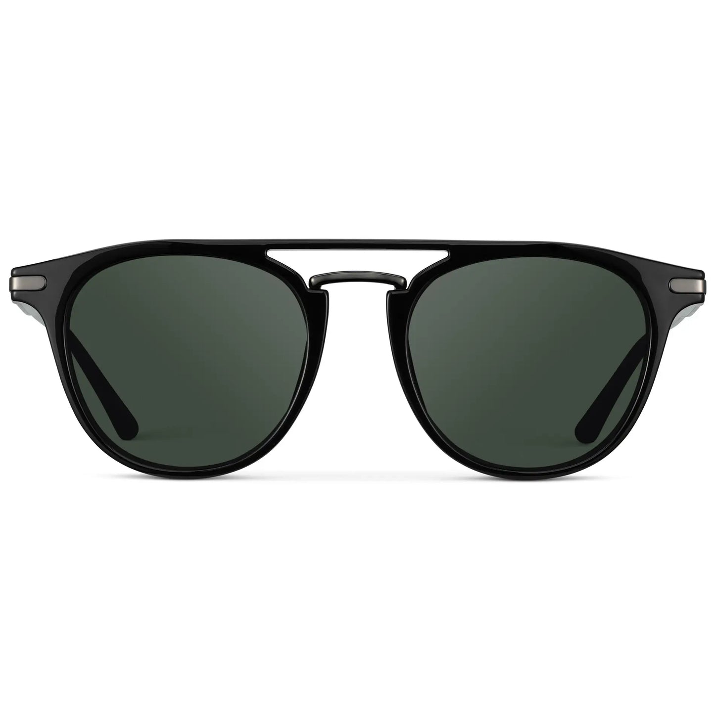 Black / G15 || Men's Round Prescription Sunglasses with Black Frame and Green Lenses on a white background