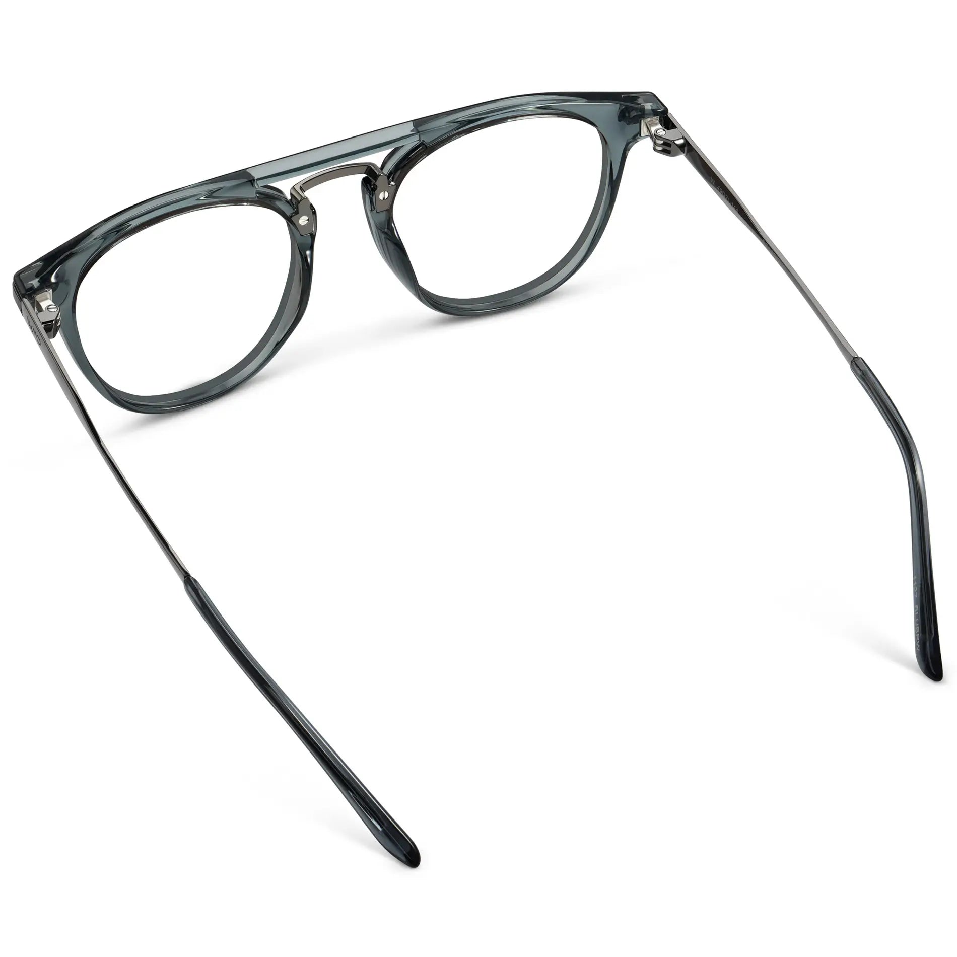 Stone Blue || Back view of Men's Round Prescription Glasses with Stone Blue Frame and Clear Lenses on a white background