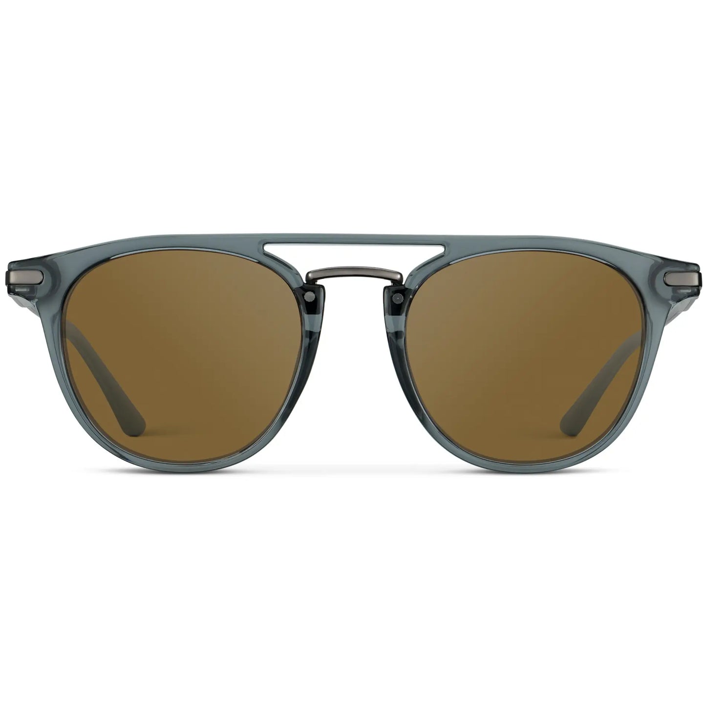 Stone Blue / Amber || Men's Round Prescription Sunglasses with Stone Blue Frame and Amber Lenses on a white background