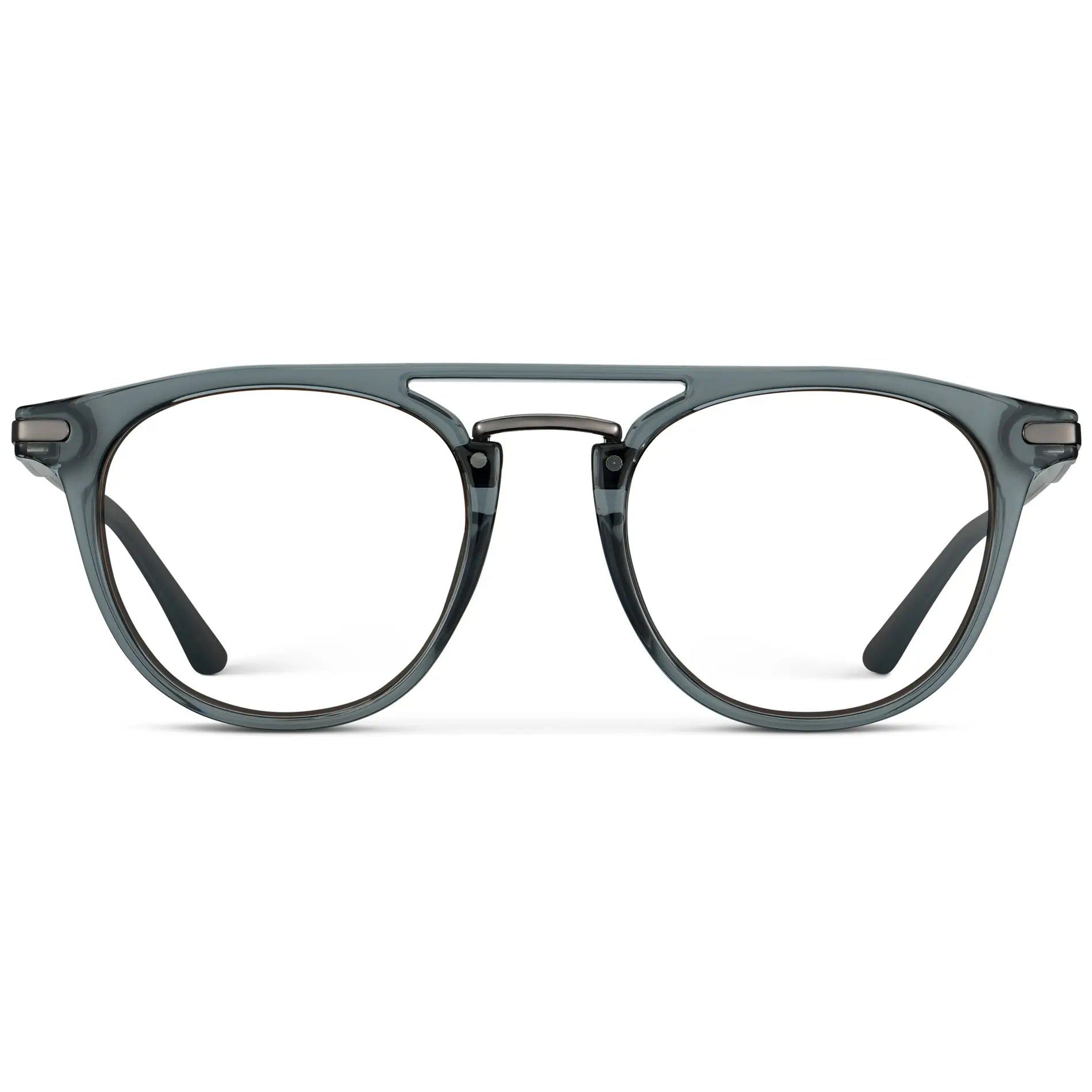 Stone Blue || Men's Round Prescription Glasses with Stone Blue Frame and Clear Lenses on a white background