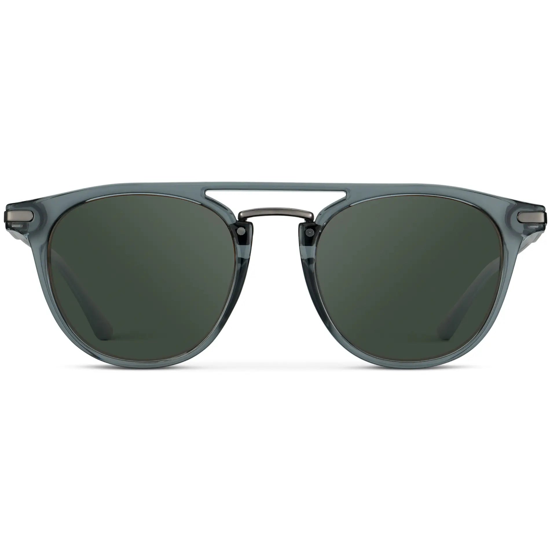 Stone Blue / G15 || Men's Round Prescription Sunglasses with Stone Blue Frame and Green Lenses on a white background