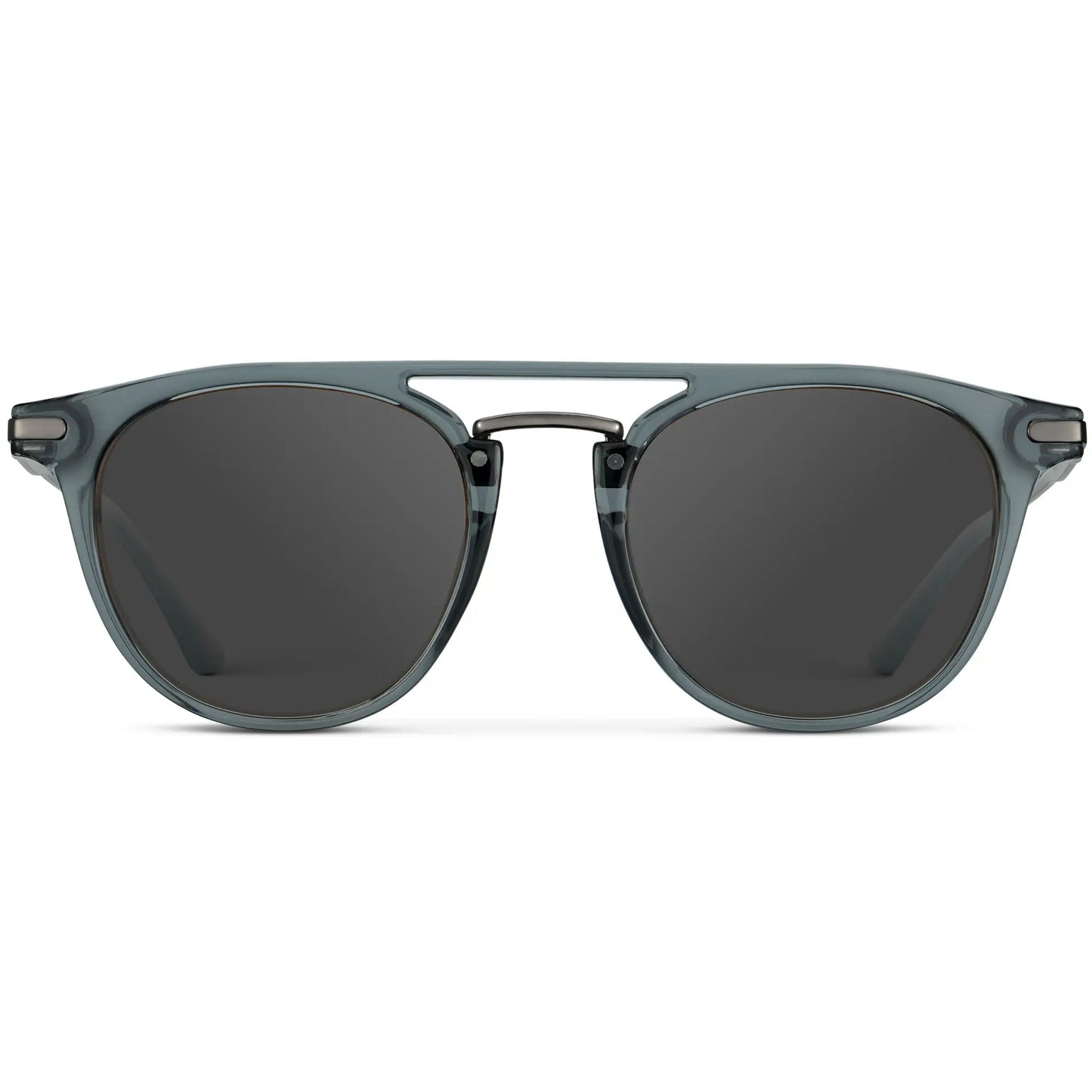 Stone Blue / Grey || Men's Round Prescription Sunglasses with Stone Blue Frame and Grey Lenses on a white background