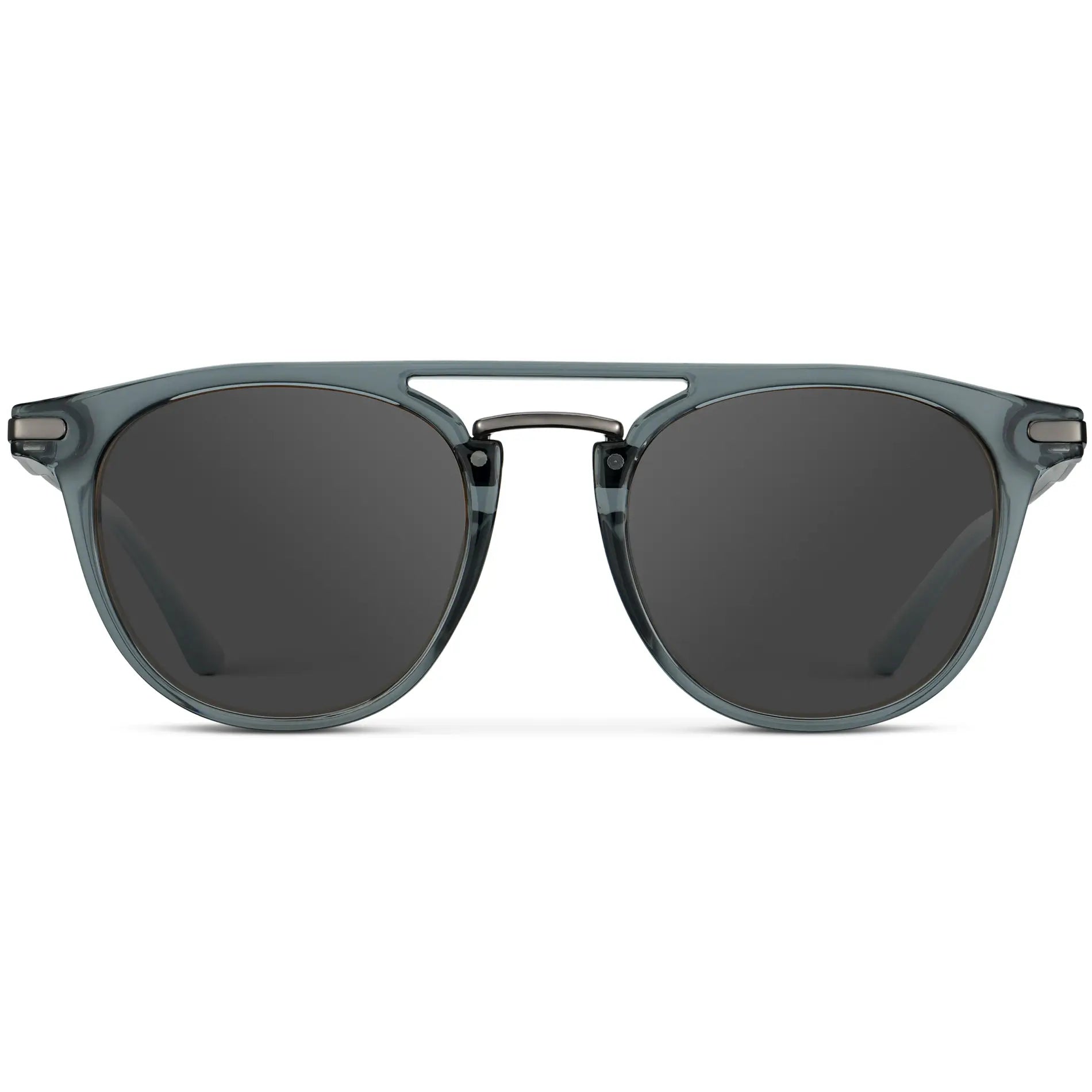 Stone Blue / Grey || Men's Round Prescription Sunglasses with Stone Blue Frame and Grey Lenses on a white background