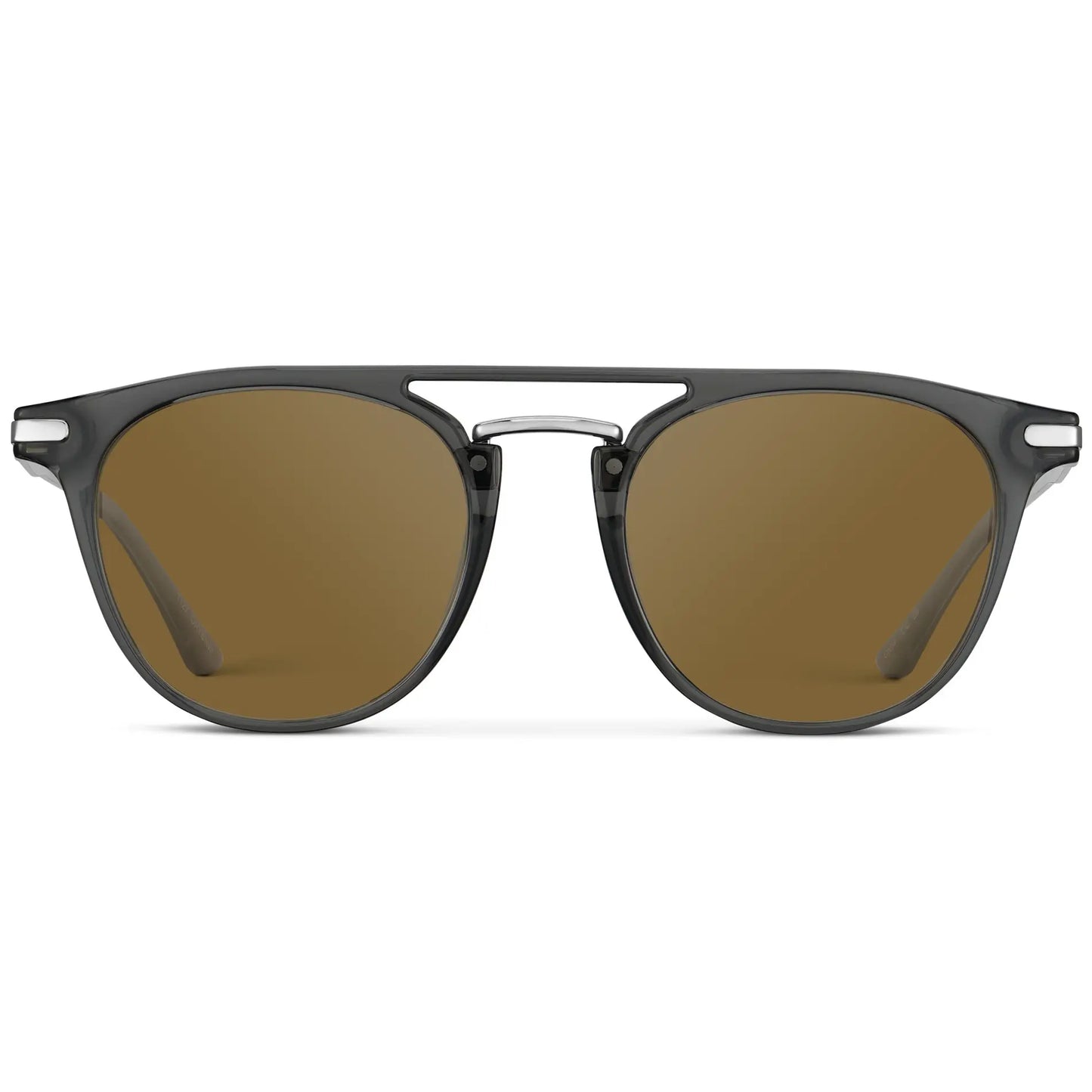 Smoke Grey / Amber || Men's Round Prescription Sunglasses with Smoke Grey Frame and Amber Lenses on a white background