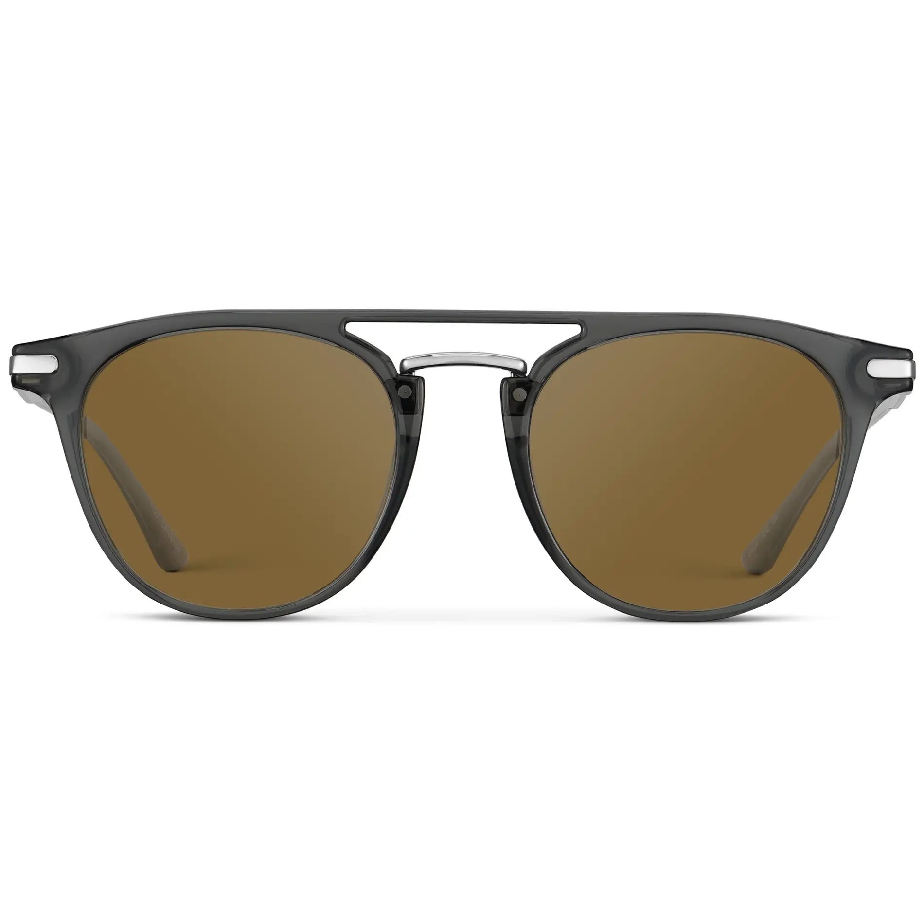 Smoke Grey / Amber || Men's Round Prescription Sunglasses with Smoke Grey Frame and Amber Lenses on a white background