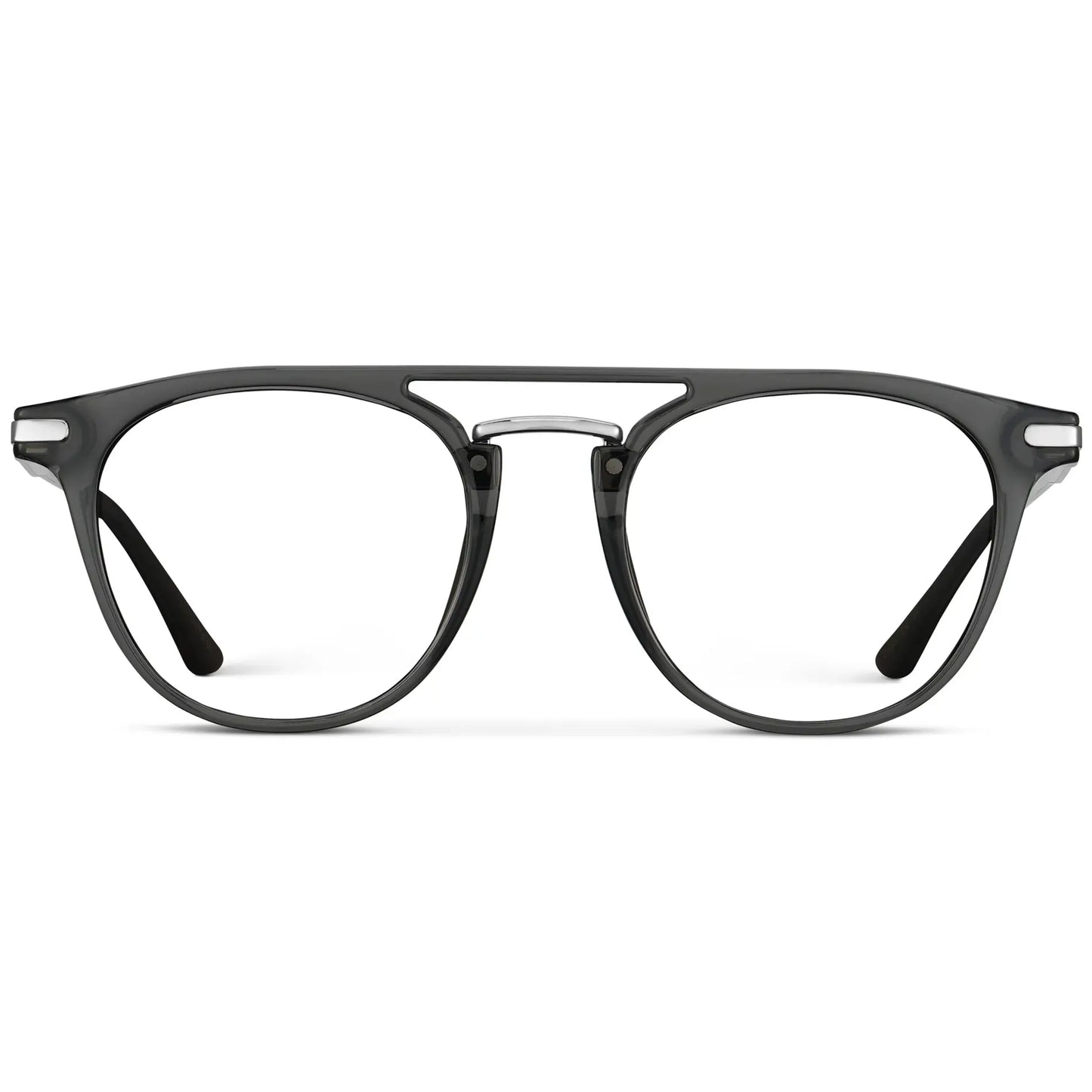 Smoke Grey || Men's Round Prescription Glasses with Smoke Grey Frame and Clear Lenses on a white background