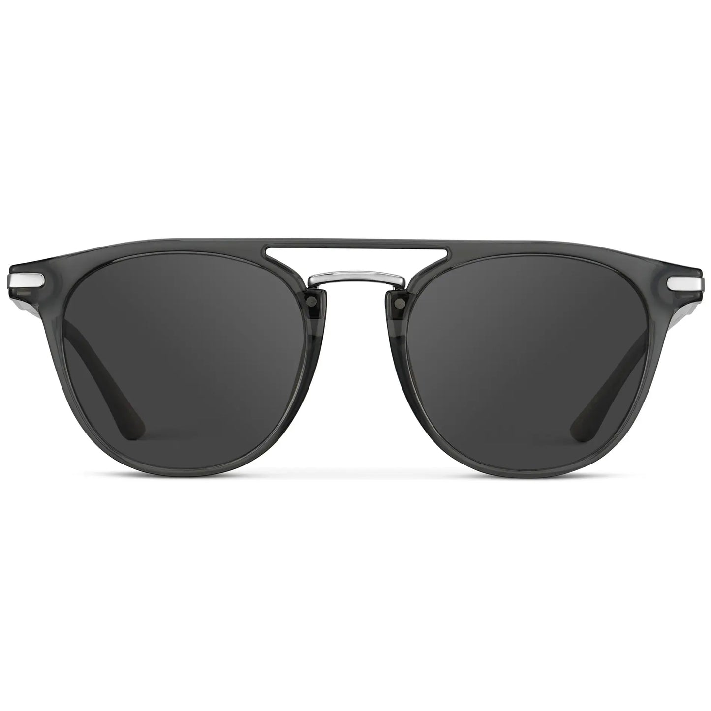 Smoke Grey / Grey || Men's Round Prescription Sunglasses with Smoke Grey Frame and Grey Lenses on a white background