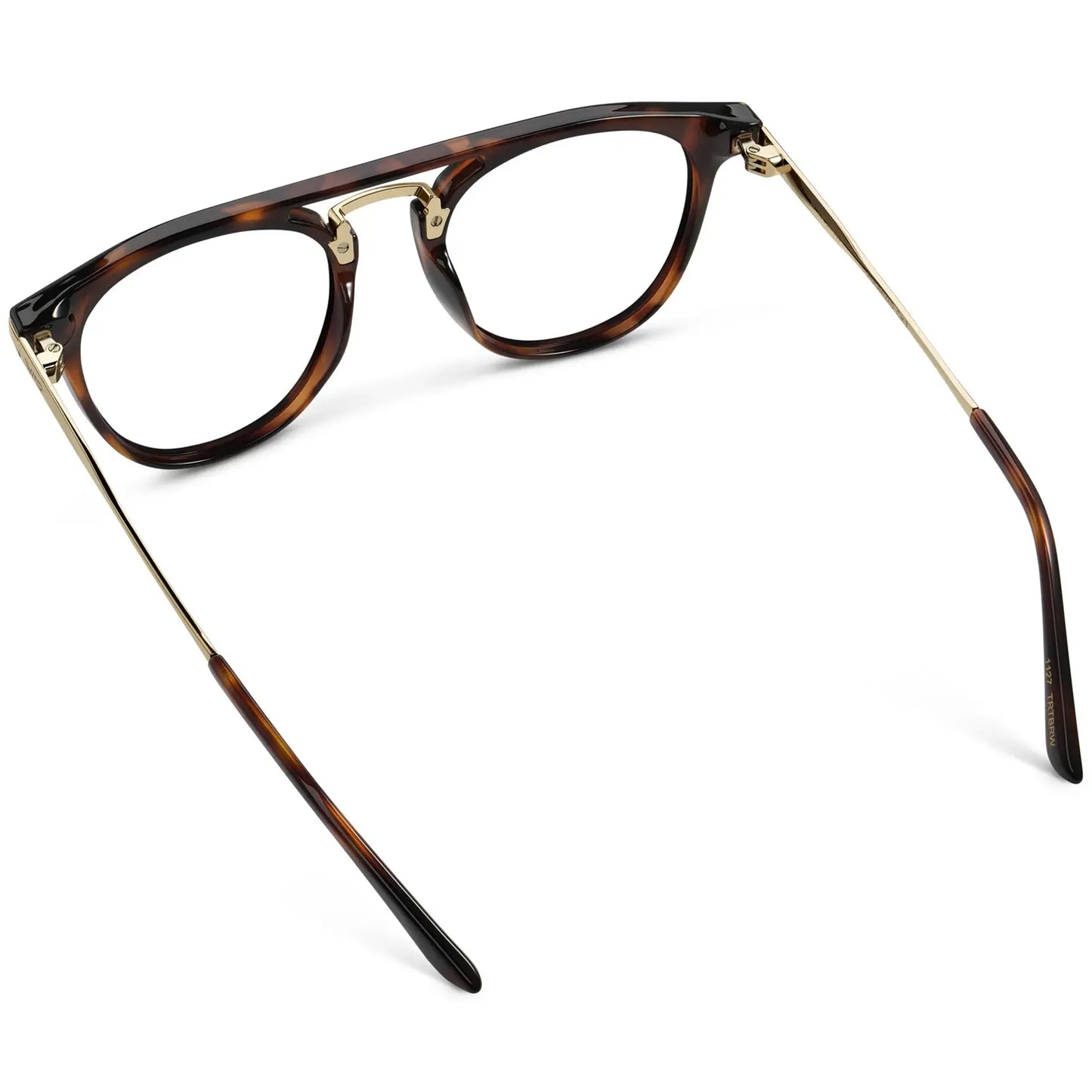 Brown Tortoise || Back view of Men's Round Prescription Glasses with Brown Tortoise Frame and Clear Lenses on a white background
