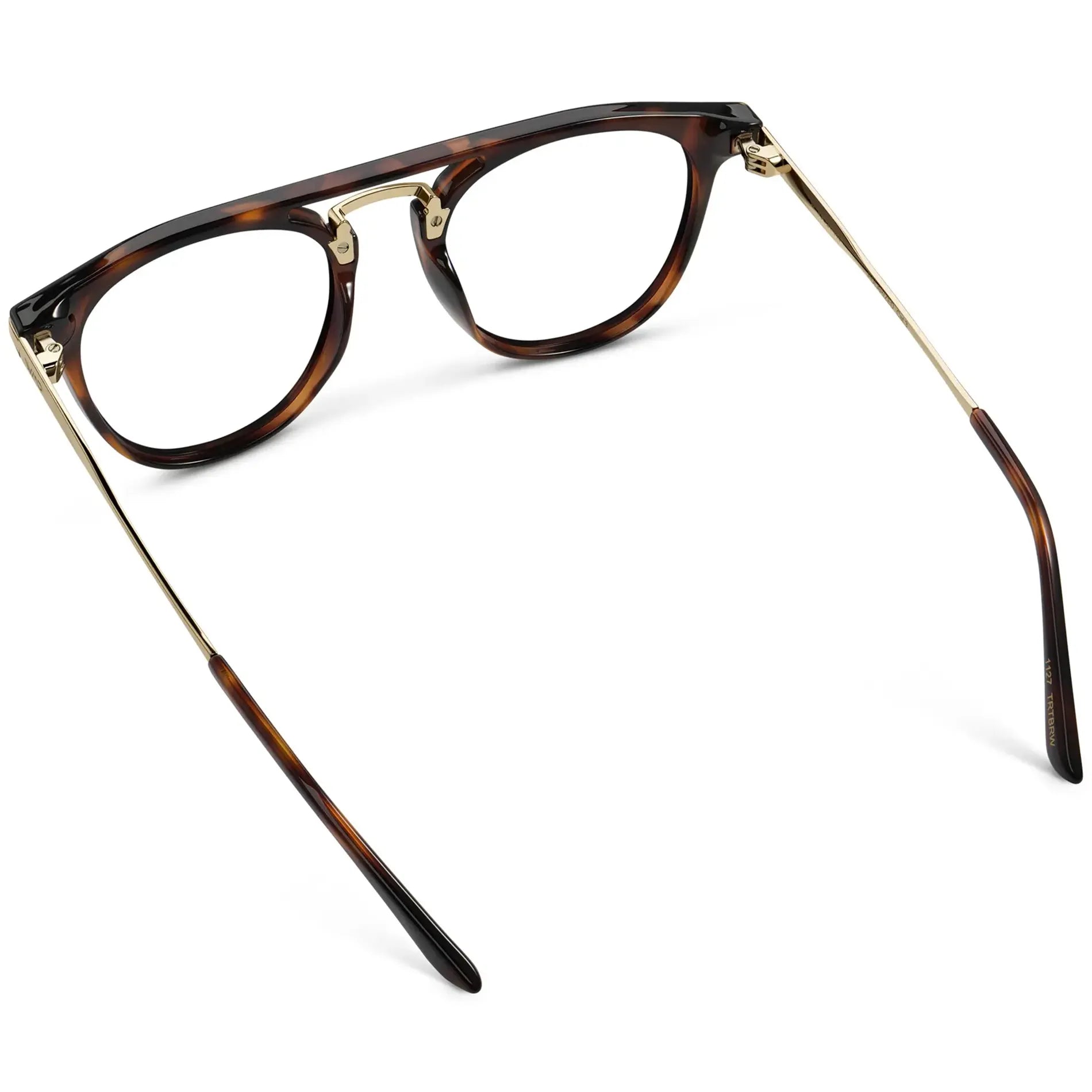 Brown Tortoise || Back view of Men's Round Prescription Glasses with Brown Tortoise Frame and Clear Lenses on a white background