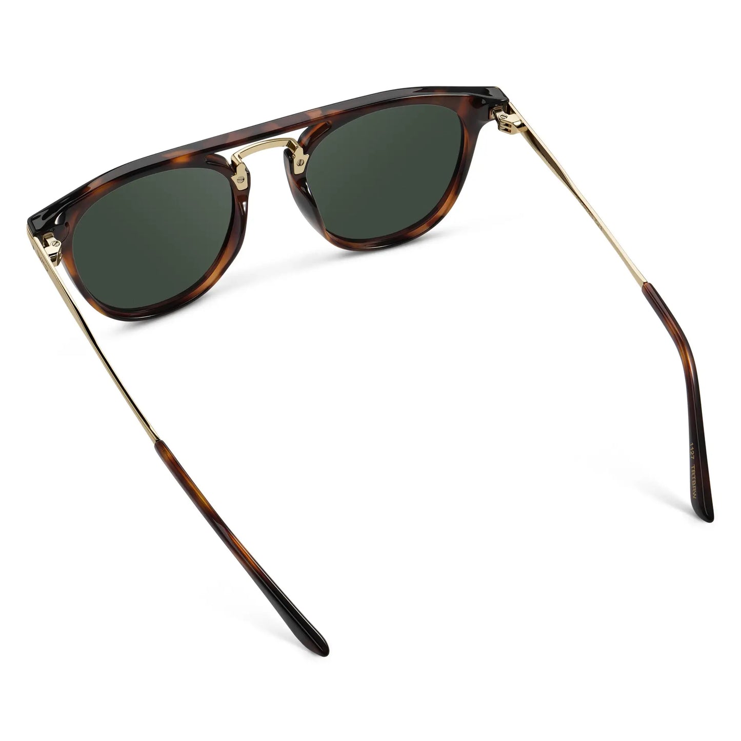 Brown Tortoise / G15 || Back view of Men's Round Prescription Sunglasses with Brown Tortoise Frame and Green Lenses on a white background