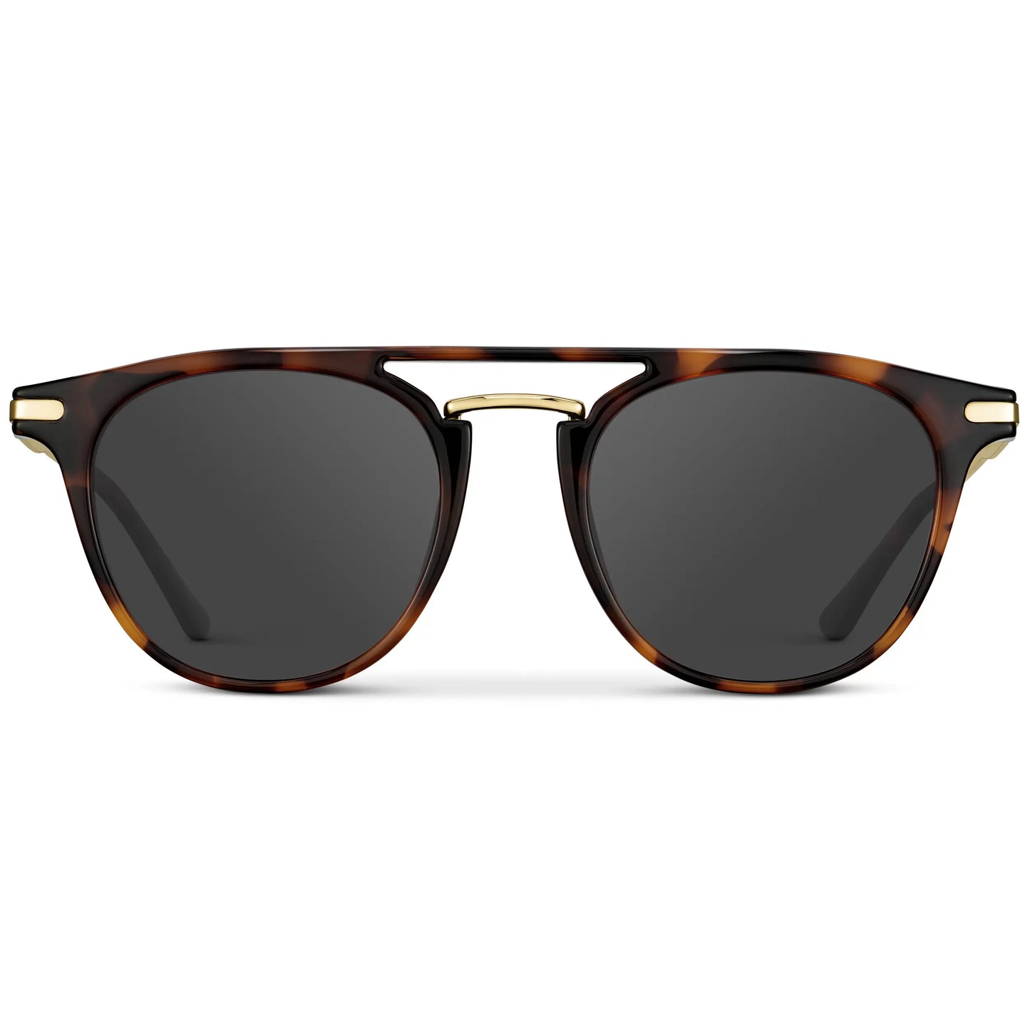 Brown Tortoise / Grey || Men's Round Prescription Sunglasses with Brown Tortoise Frame and Grey Lenses on a white background