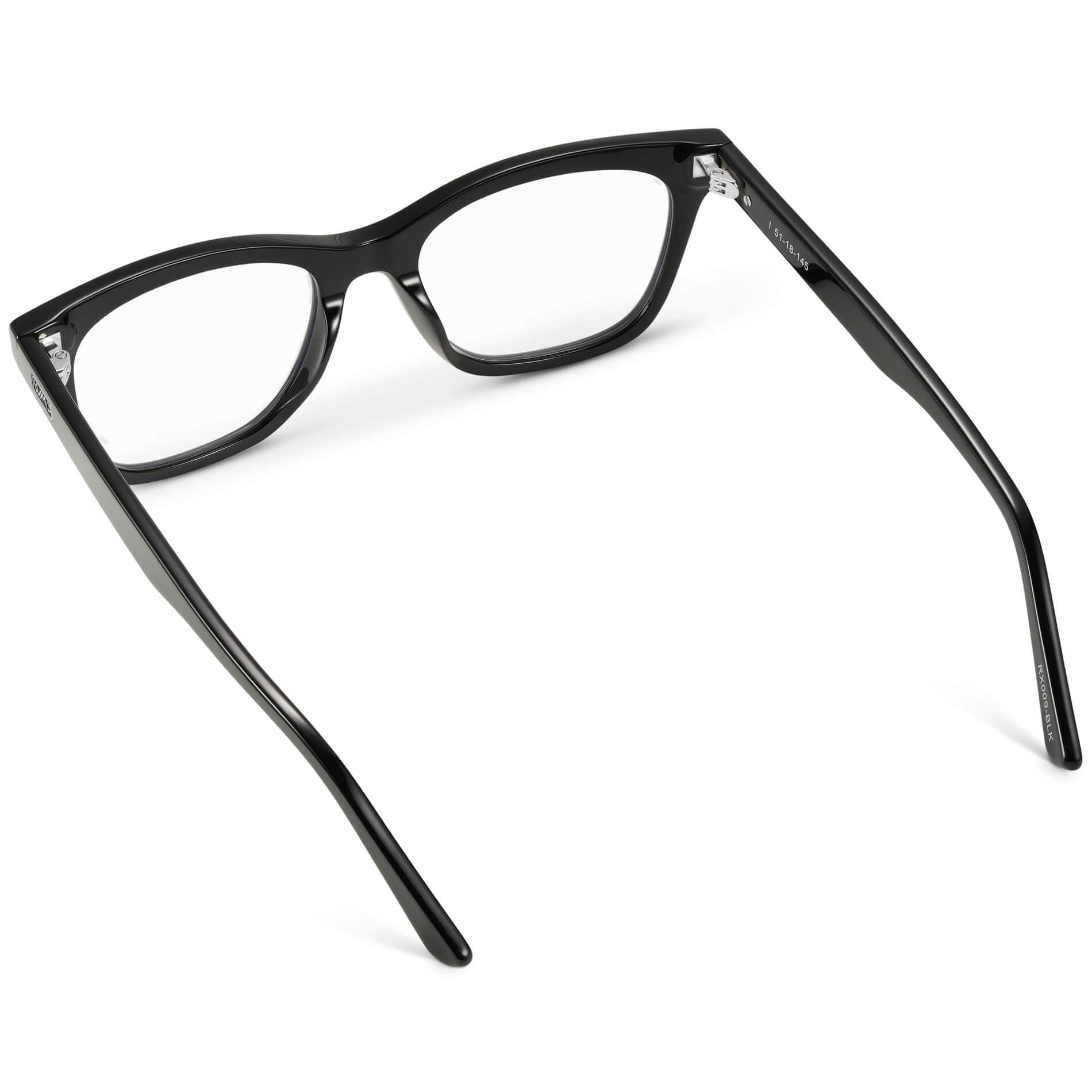 Black || Women's retro cat-eye black acetate frames with clear prescription lens