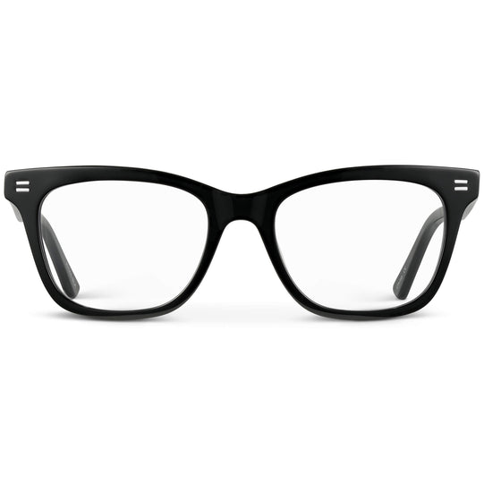 Black || Women's retro cat-eye black acetate frames with clear prescription lens