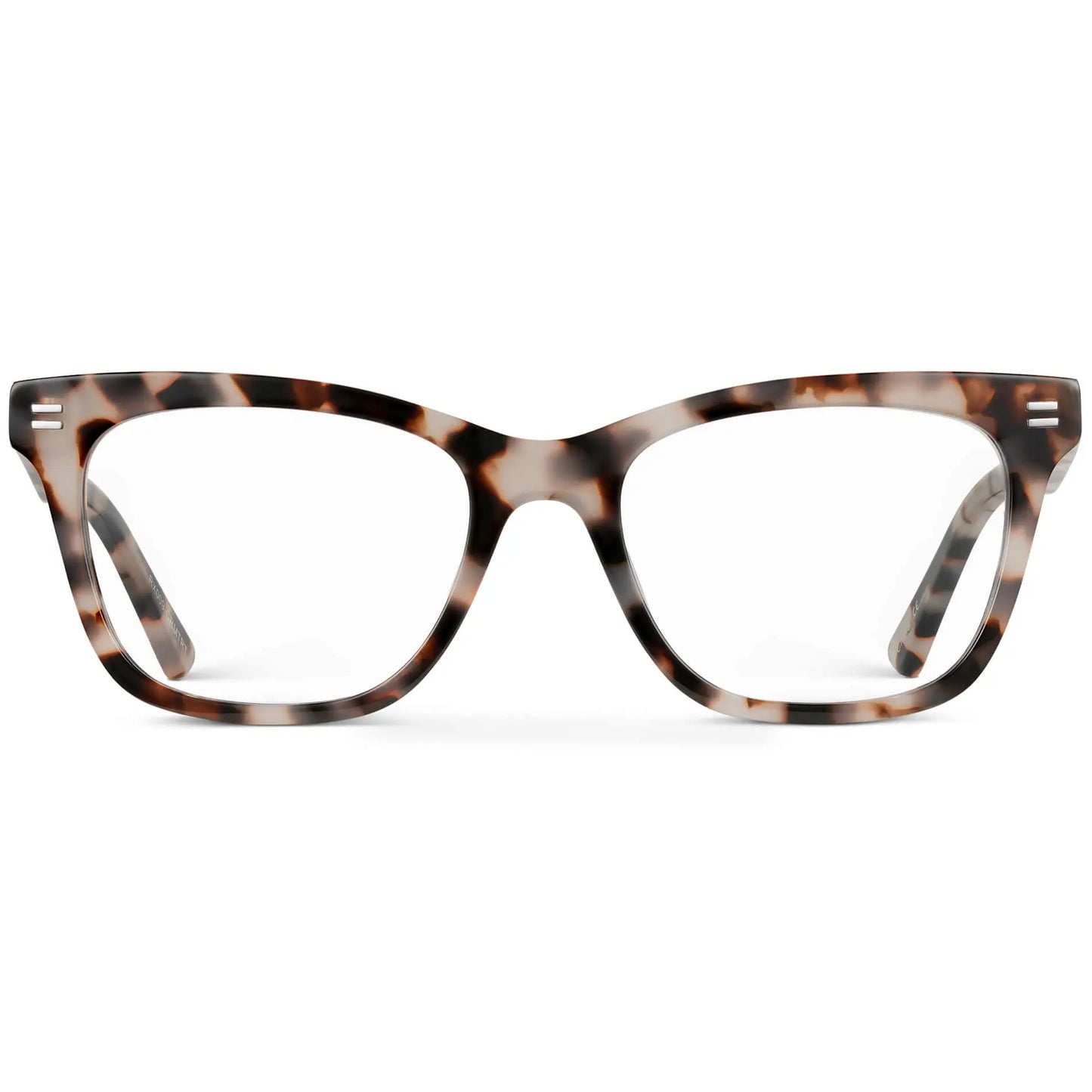 Blush Pink Tortoise || Women's retro cat-eye blush pink tortoise frame with clear blue light blocking lens on a white background 