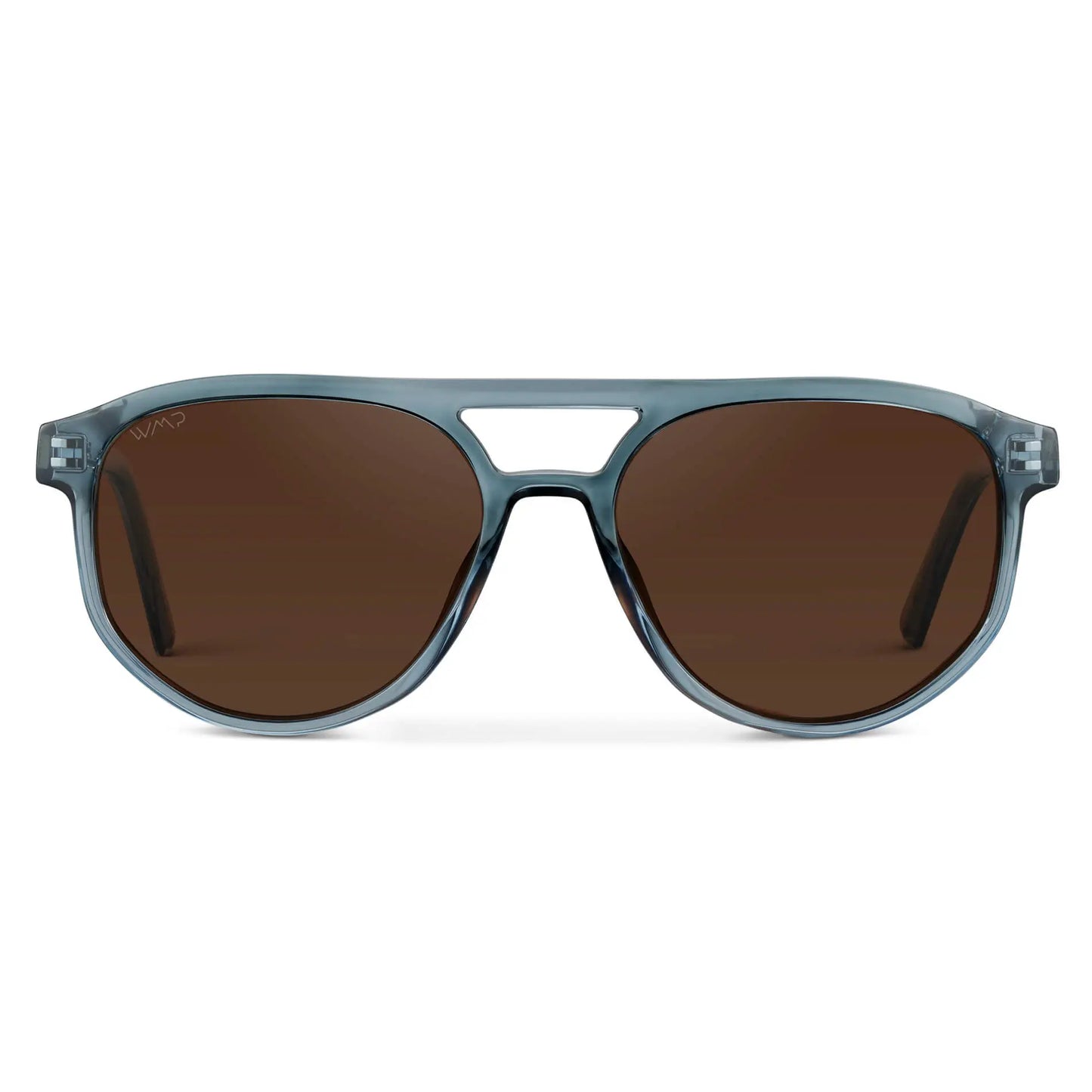 Chambray Blue / Brown Lens || Men’s Modern Double Bridge Aviator Blue  Polarized Sunglasses with Brown Lenses