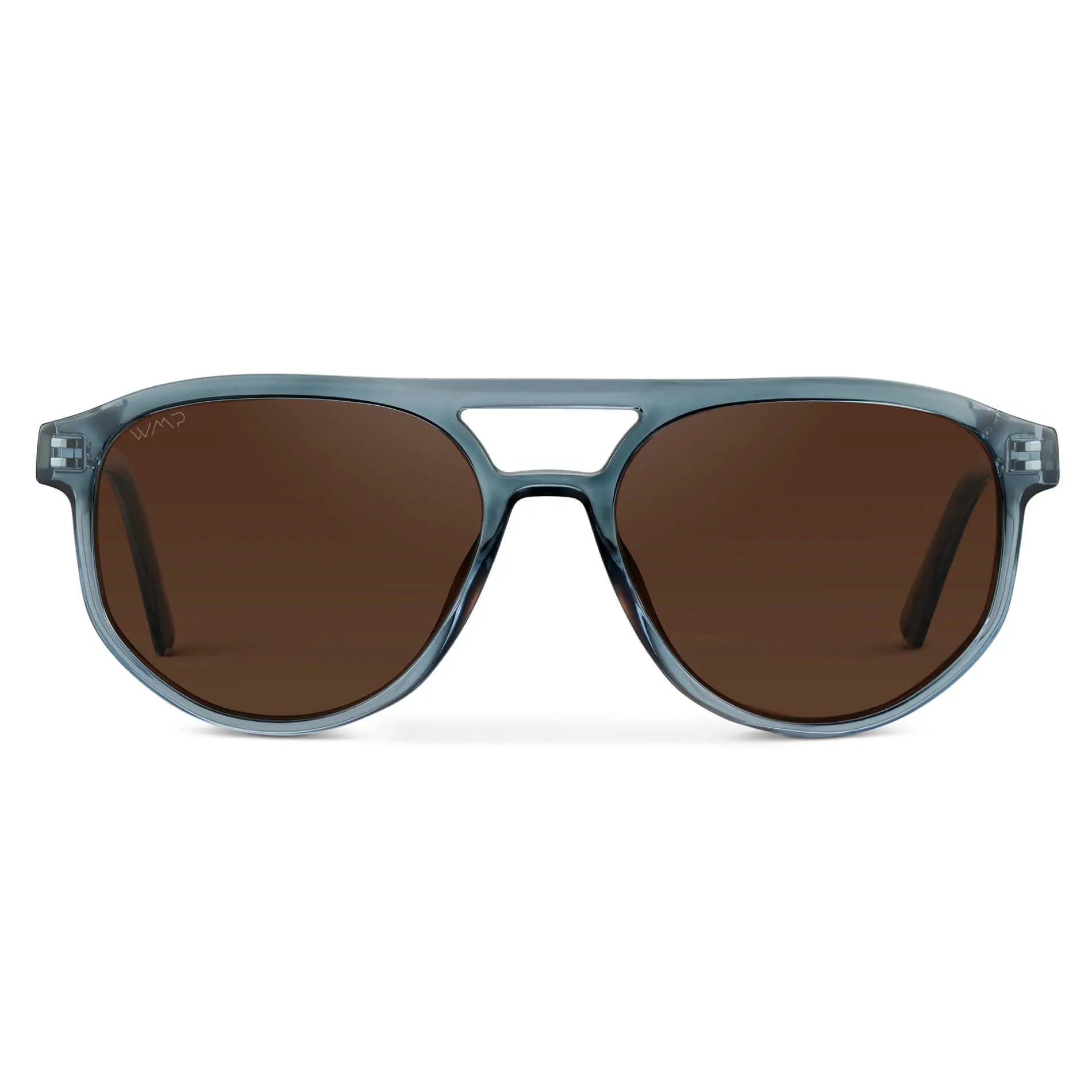 Chambray Blue / Brown Lens || Men’s Modern Double Bridge Aviator Blue  Polarized Sunglasses with Brown Lenses