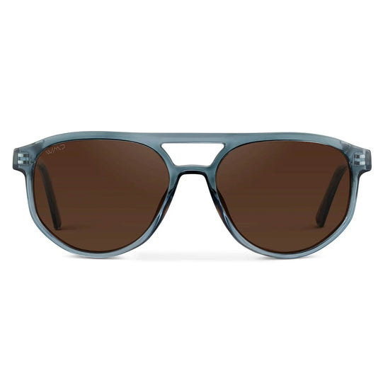 Chambray Blue / Brown Lens || Men’s Modern Double Bridge Aviator Blue  Polarized Sunglasses with Brown Lenses