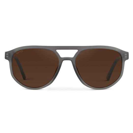 Frosted Graphite / Brown Lens || Men’s Modern Double Bridge Aviator Frosted Graphite Sunglasses with Brown Lenses