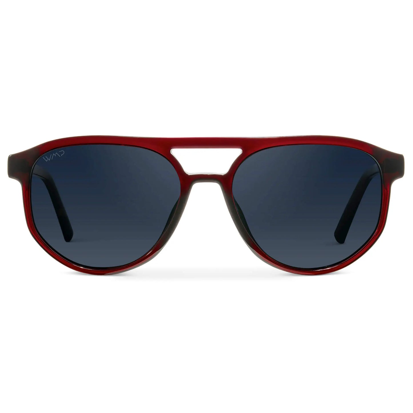 Red Garnet / Dark Blue Lens || Men’s Modern Double Bridge Aviator Red Garnet Sunglasses with Dark Blue Lenses