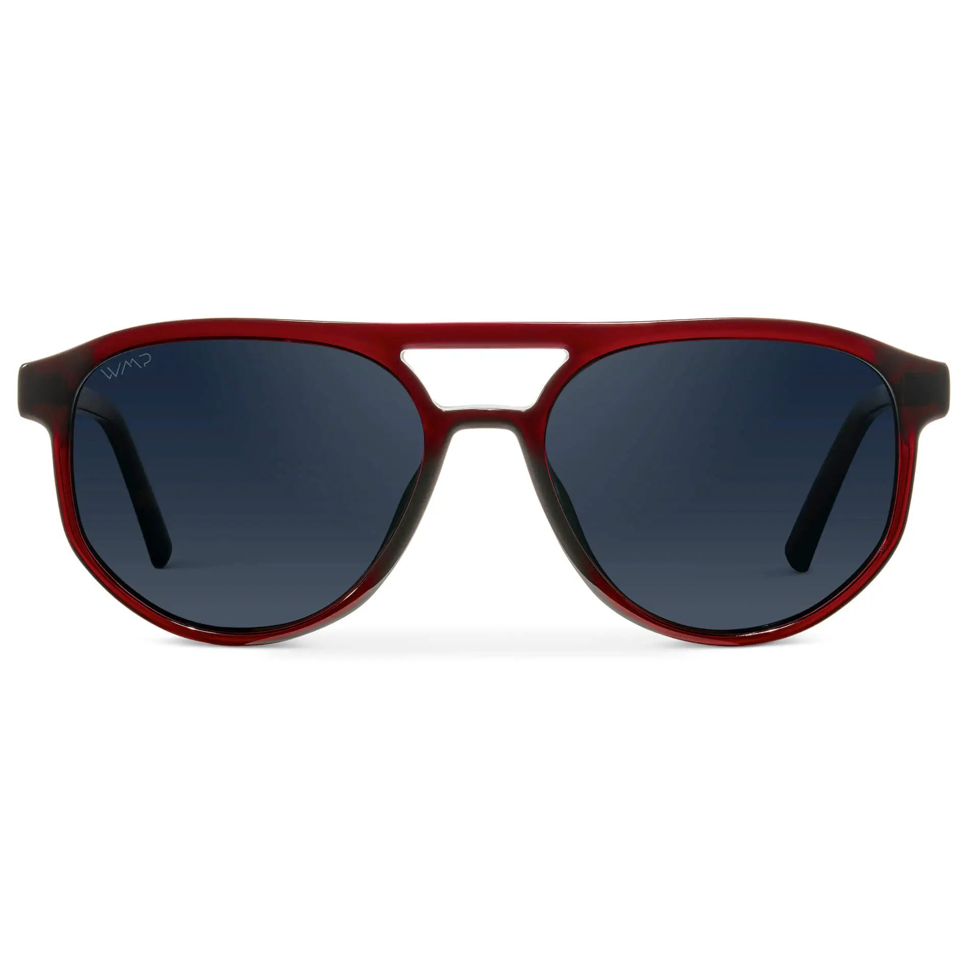 Red Garnet / Dark Blue Lens || Men’s Modern Double Bridge Aviator Red Garnet Sunglasses with Dark Blue Lenses