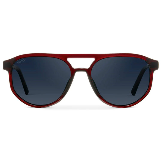 Red Garnet / Dark Blue Lens || Men’s Modern Double Bridge Aviator Red Garnet Sunglasses with Dark Blue Lenses