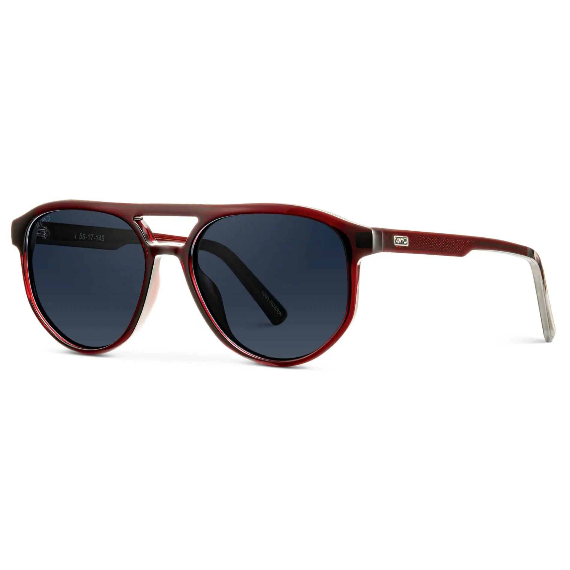 Red Garnet / Dark Blue Lens || Men’s Modern Double Bridge Aviator Red Garnet Sunglasses with Dark Blue Lenses