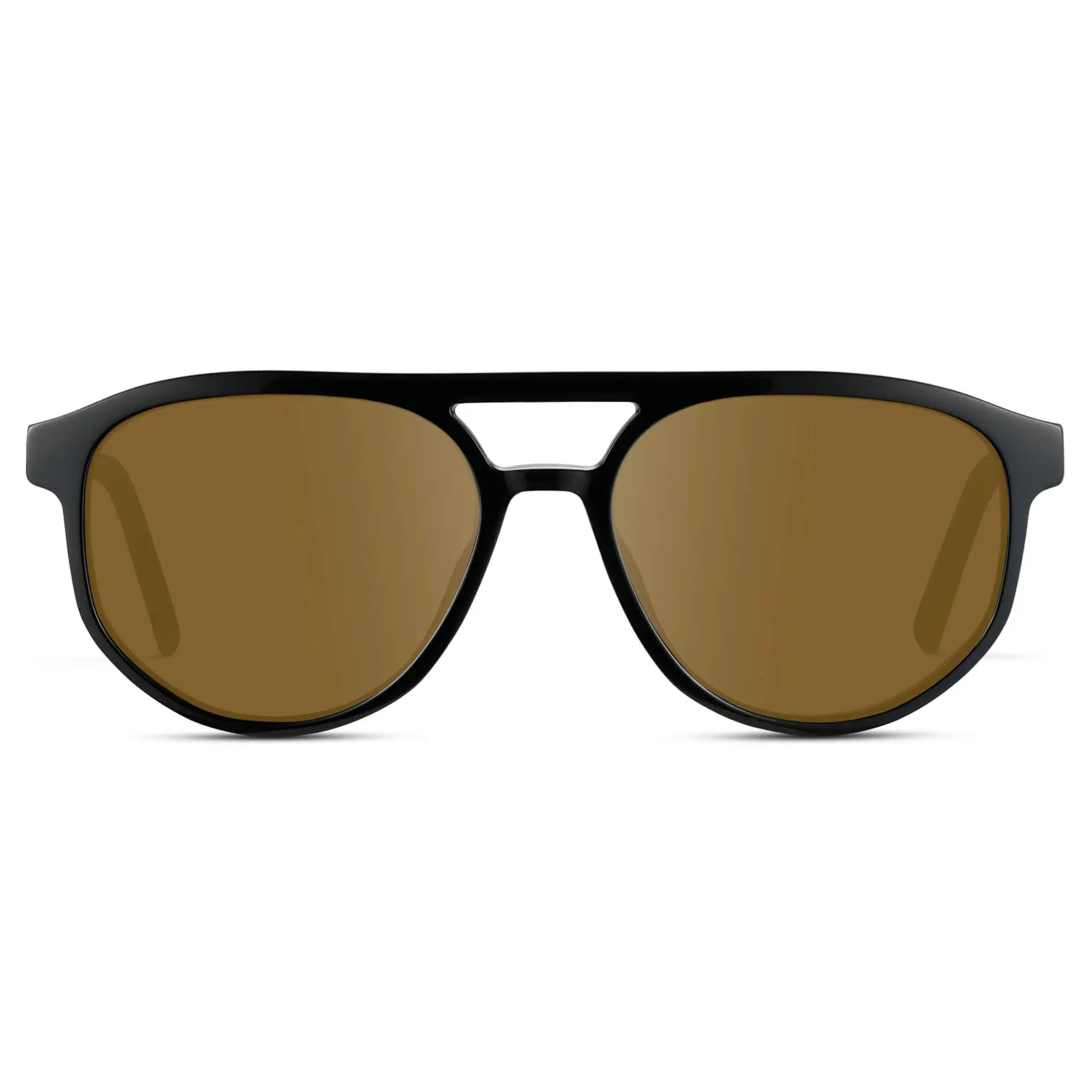 Black Beige Tortoise / Amber || Front view of Men's Modern Aviator Prescription Sunglasses with Black Acetate Frame and Brown Prescription Lens