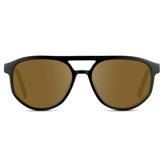 Black Beige Tortoise / Amber || Modern Aviator Black Acetate Frame with Brown Prescription Lens