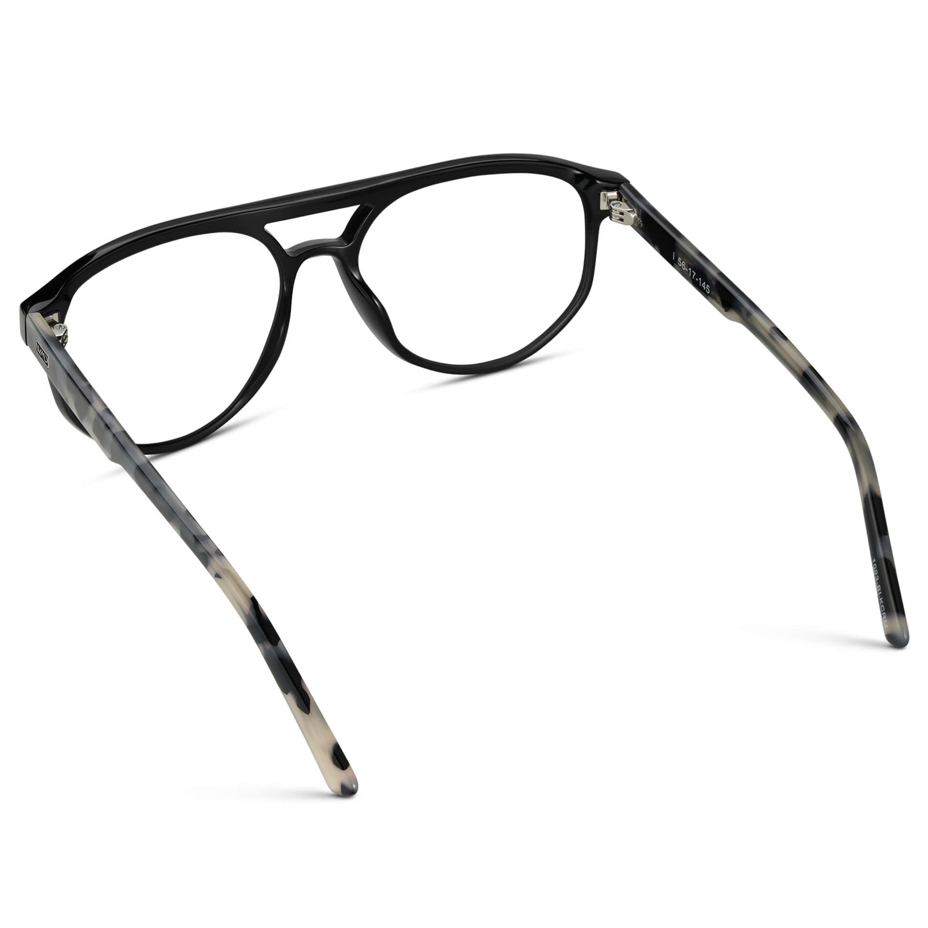 Black Beige Tortoise || Modern Aviator Black Acetate Frame with Clear Prescription Lens