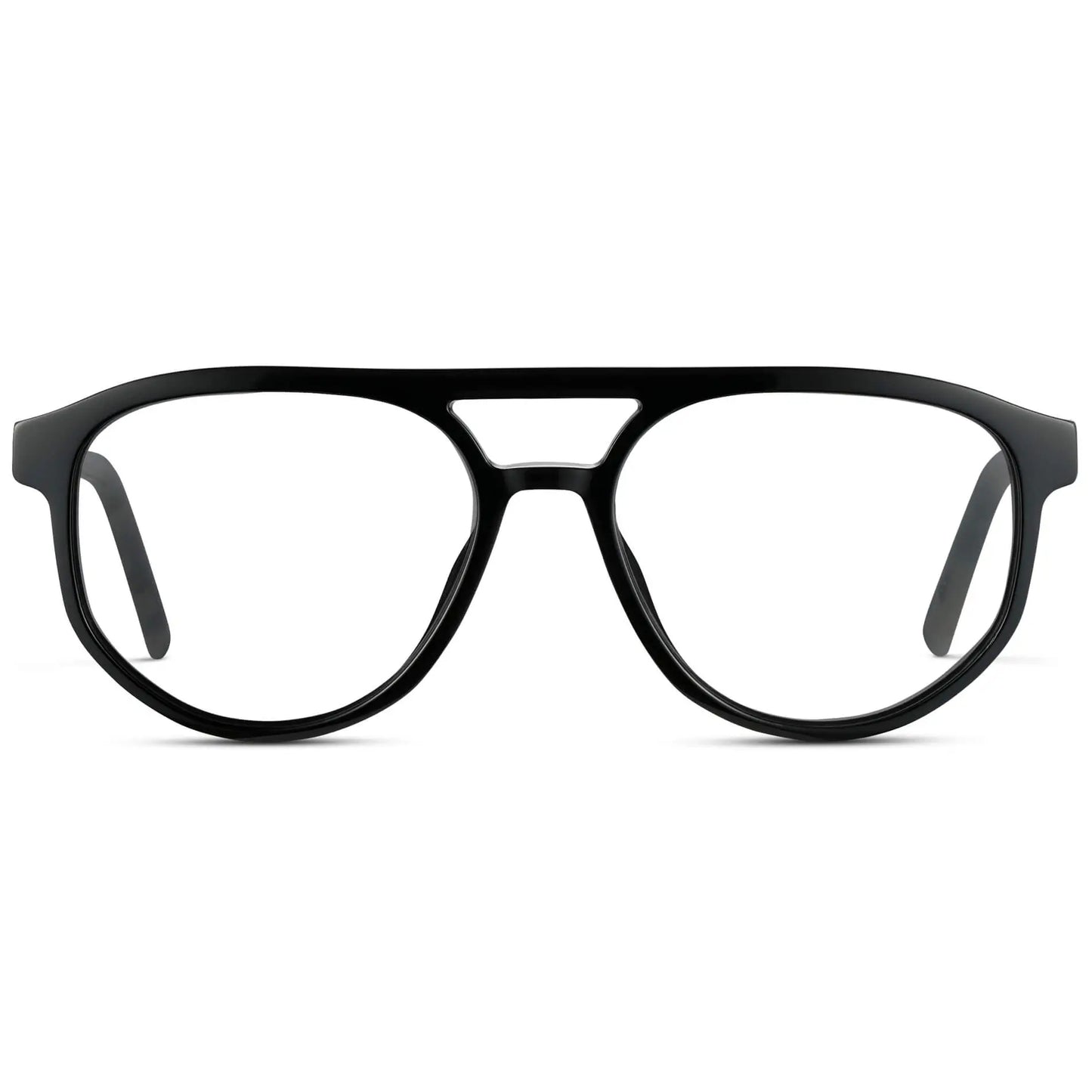 Black Beige Tortoise || Men's Modern Aviator Prescription Glasses with Black Acetate Frame and Clear Lens on a white background