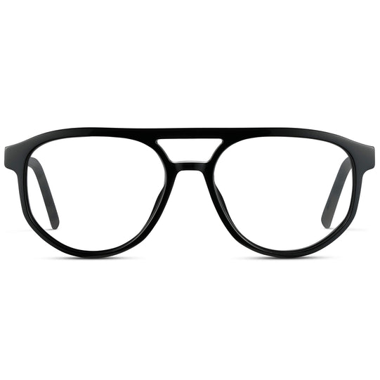 Black Beige Tortoise || Modern Aviator Black Acetate Frame with Clear Prescription Lens