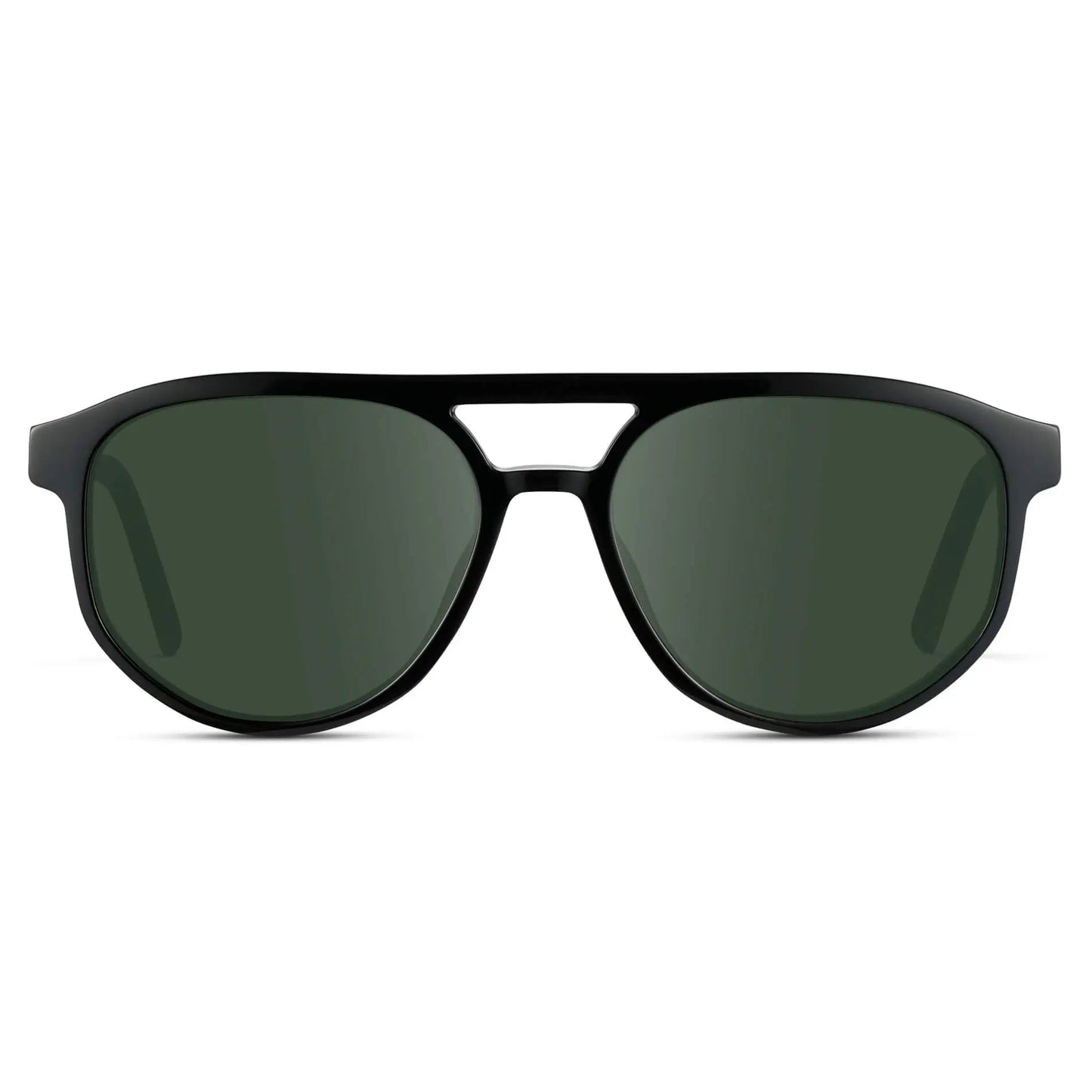 Black Beige Tortoise / G15 || Front view of Men's Modern Aviator Prescription Sunglasses with Black Acetate Frame and Green Prescription Lens