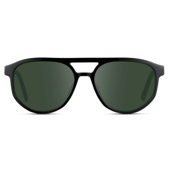 Black Beige Tortoise / G15 || Modern Aviator Black Acetate Frame with Green Prescription Lens