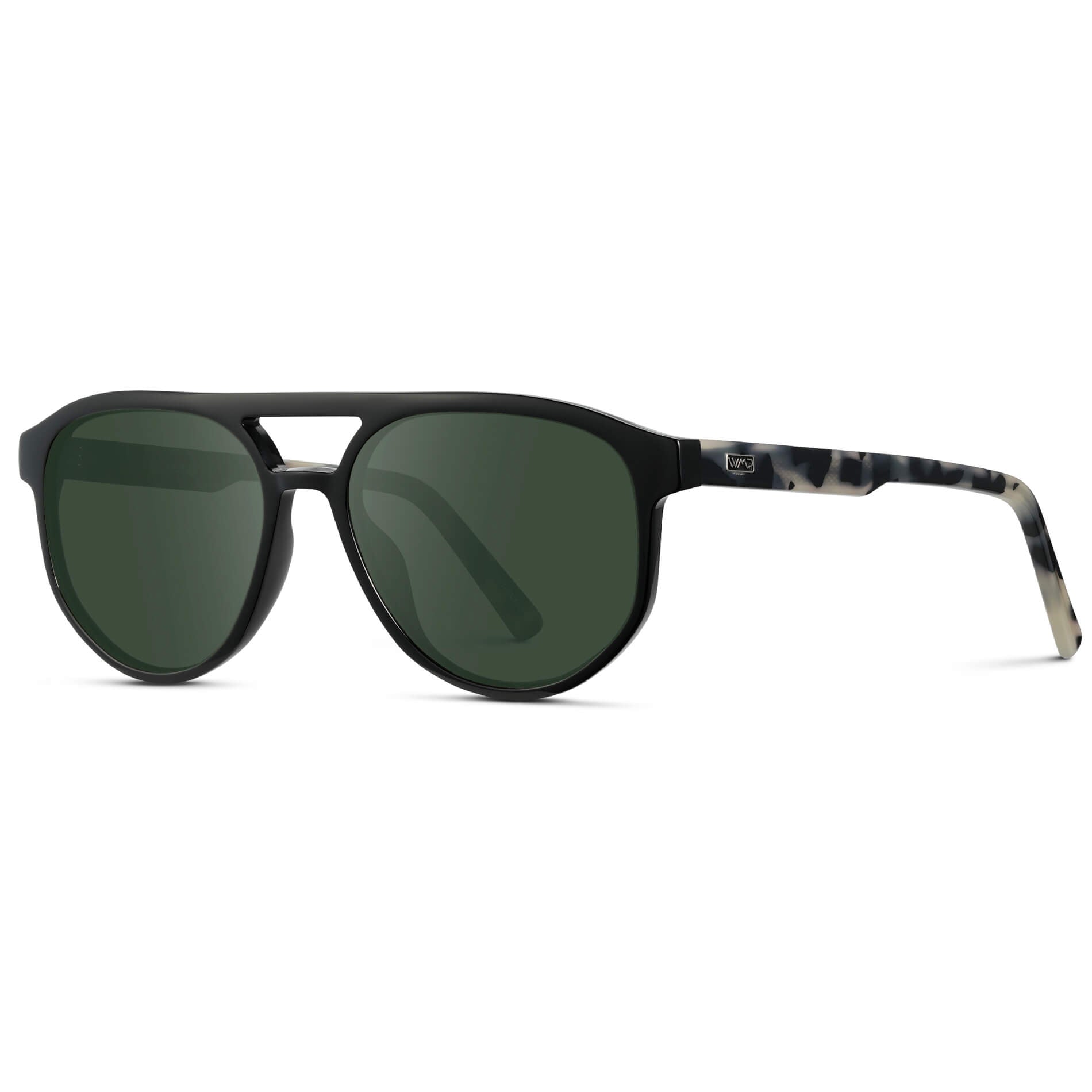 Black Beige Tortoise / G15 || Modern Aviator Black Acetate Frame with Green Prescription Lens