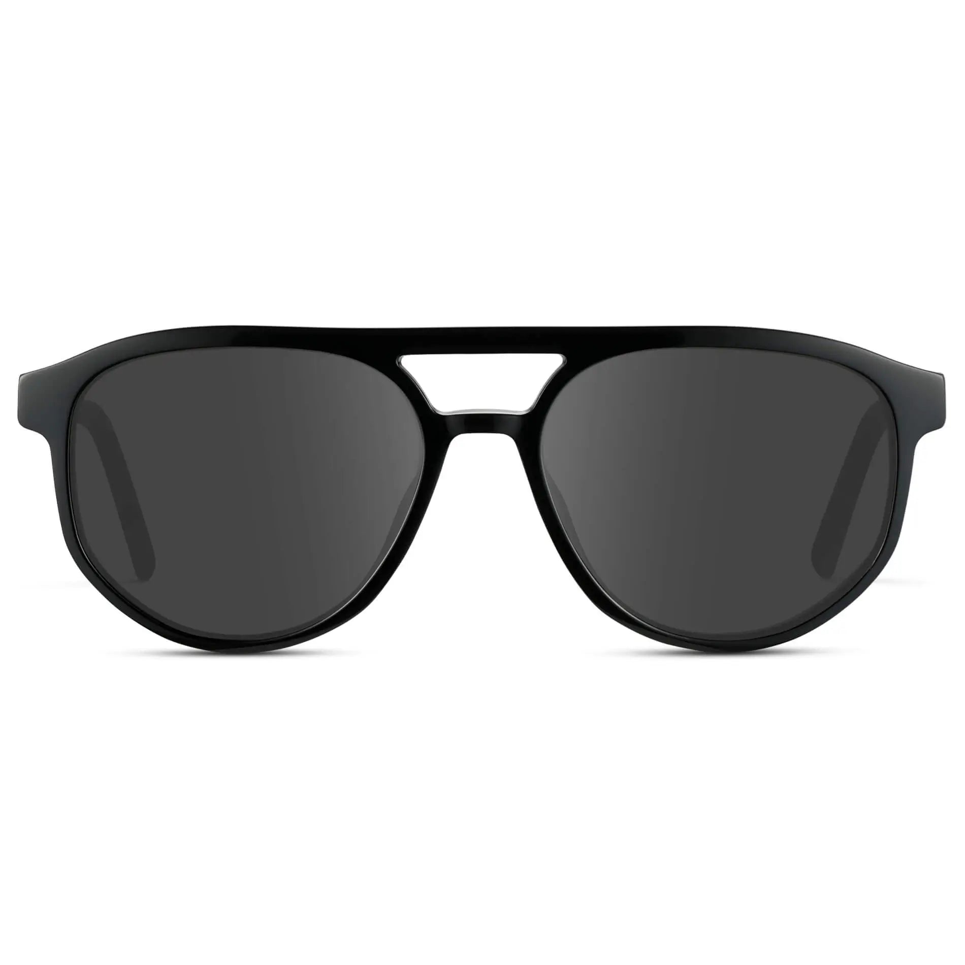 Black Beige Tortoise / Grey || Front view of Men's Modern Aviator Prescription Sunglasses with Black Acetate Frame and Grey Prescription Lens