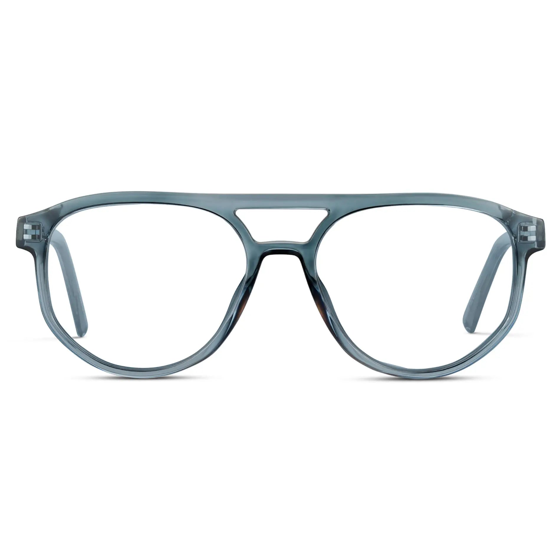 Chambray Blue || Men's Modern Aviator Prescription Glasses with Blue Acetate Frame and Clear Lens on a white background