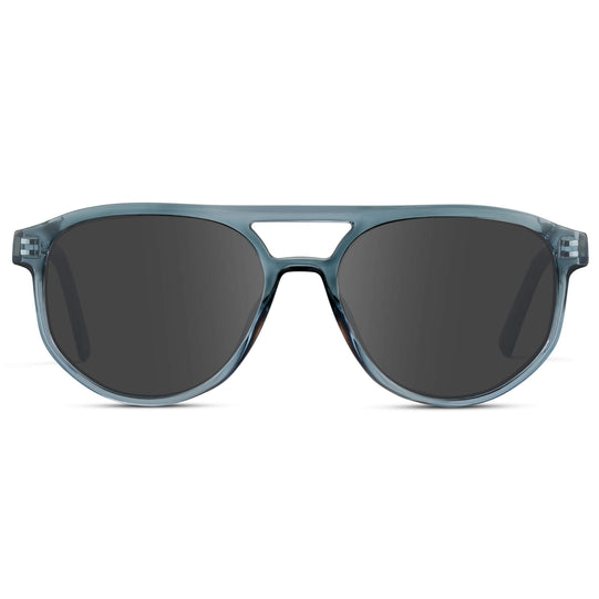 Chambray Blue / Grey || Modern Aviator Blue Acetate Frame with Grey Prescription Lens