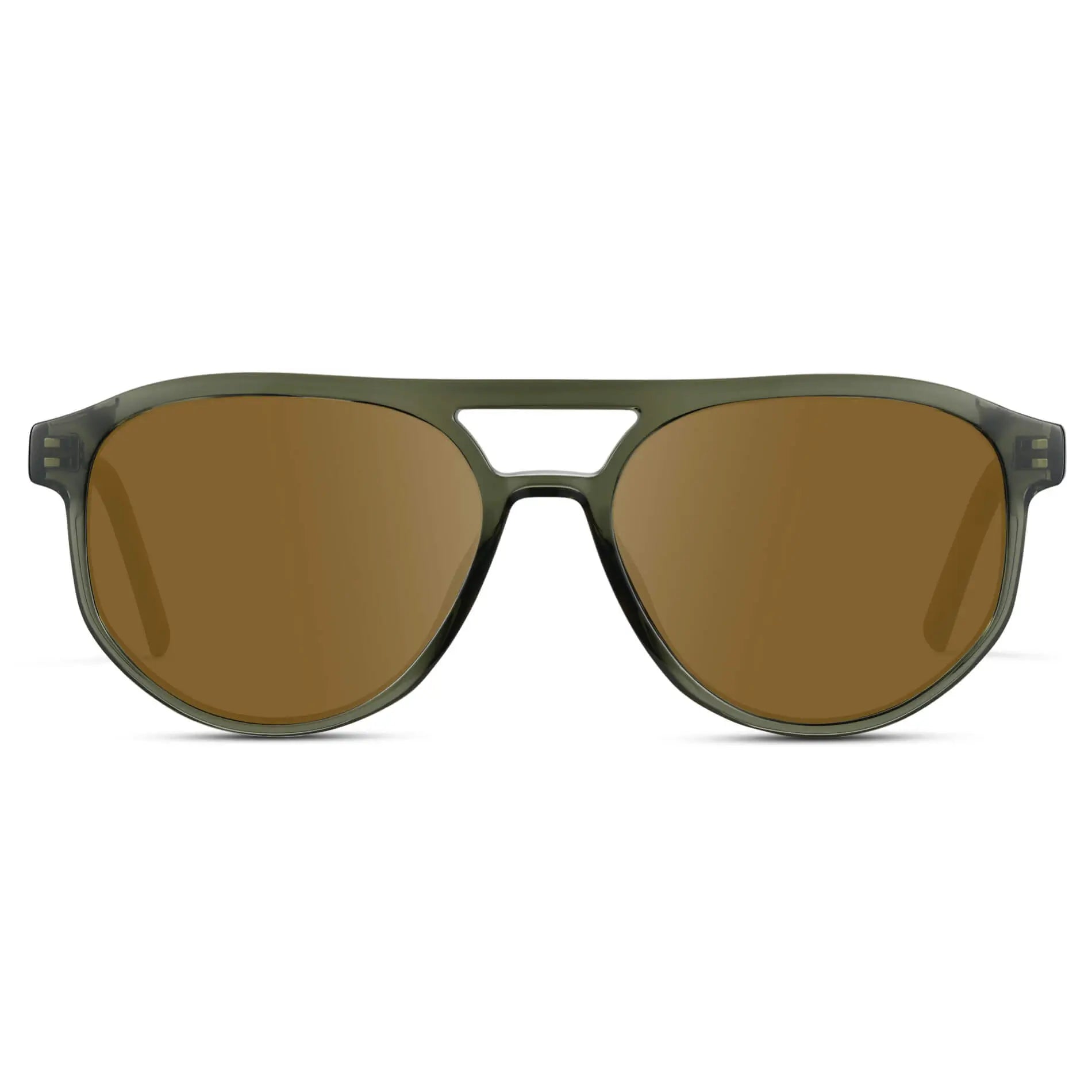 Tortoise Sage / Amber || Front view of Men's Modern Aviator Prescription Sunglasses with Green Acetate Frame and Brown Prescription Lens