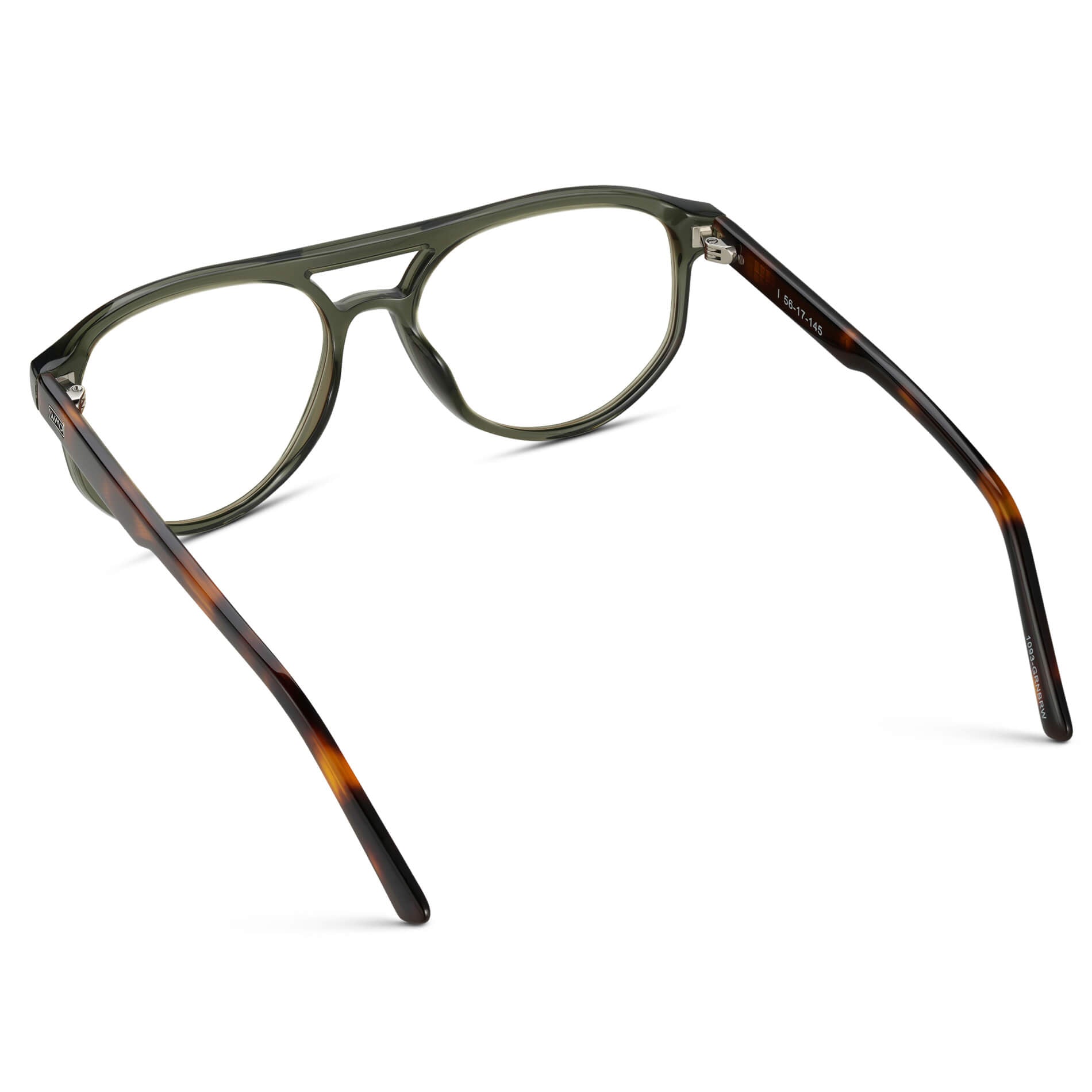 Tortoise Sage || Modern Aviator Green Acetate Frame with Clear Prescription Lens