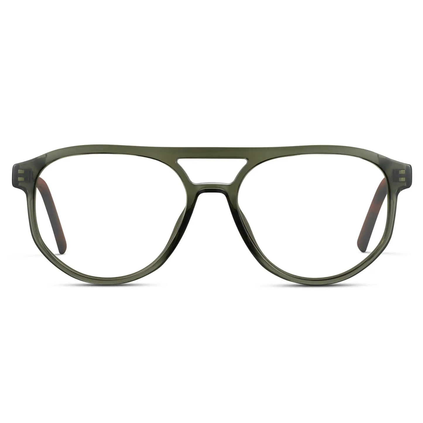 Tortoise Sage || Men's Modern Aviator Prescription Glasses with Tortoise Sage Acetate Frame and Clear Lens on a white background